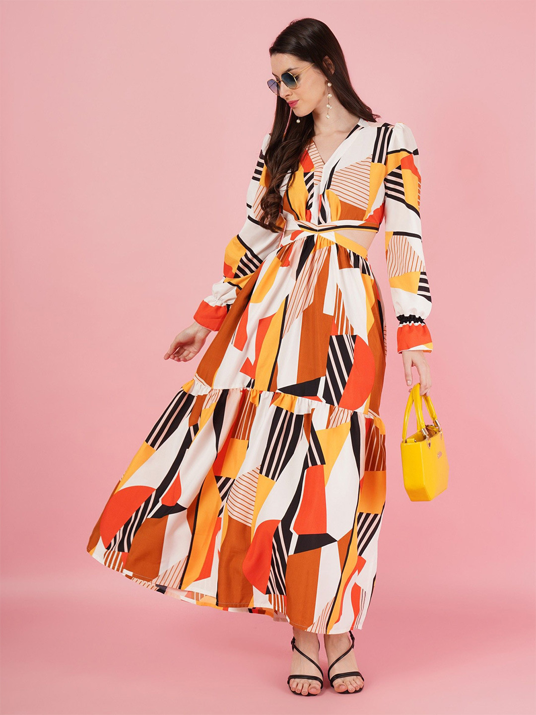 

Femvy Printed Cut-Outs Maxi Dress, Yellow
