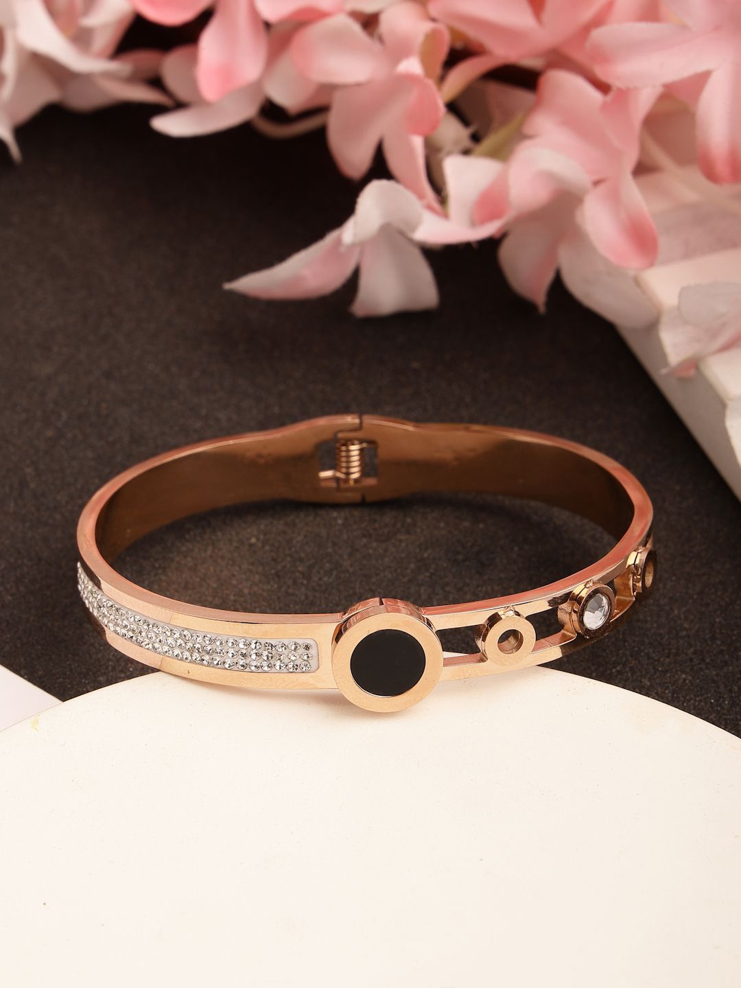 

RARE1STUDIO Chic Stainless Steel Rose Gold-Plated American Diamond Wraparound Bracelet