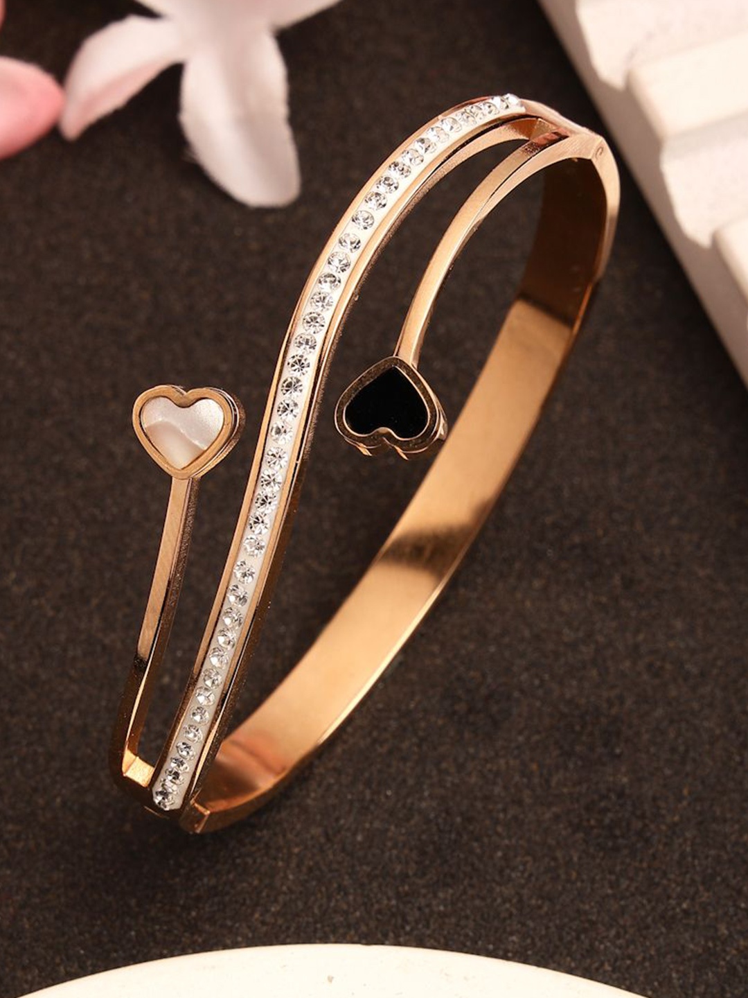 

RARE1STUDIO Rose Gold-Plated American Diamond Stone Studded Bangle Style Bracelet