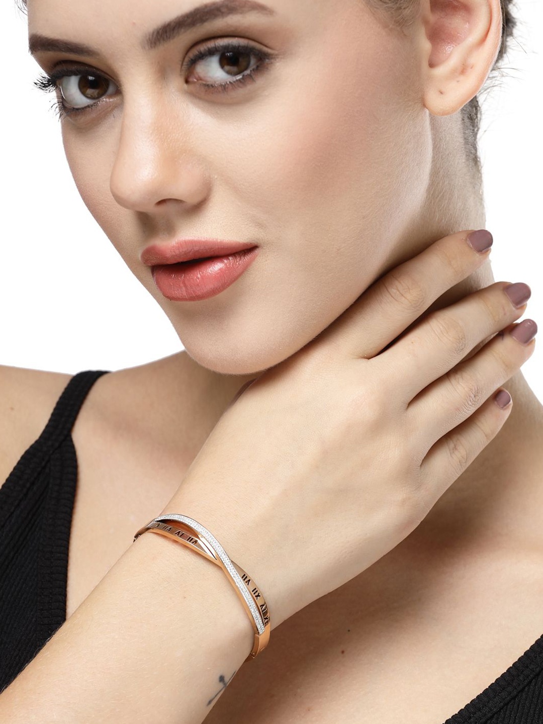 

RARE1STUDIO Stainless Steel Rose Gold-Plated American Diamond Kada Bracelet