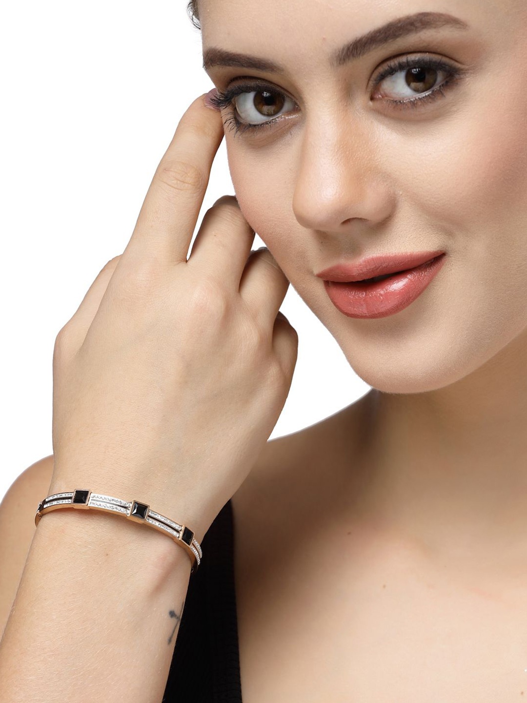 

RARE1STUDIO Rose Gold-Plated American Diamond Stone Studded Bangle-Style Bracelet