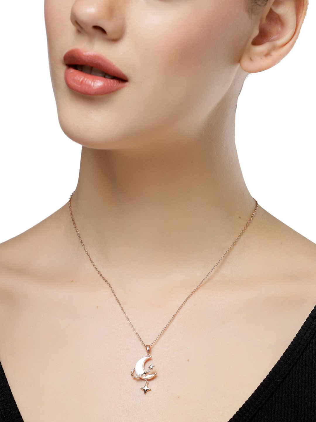 

RARE1STUDIO Rose Gold-Plated Cute Moon Shape Chain