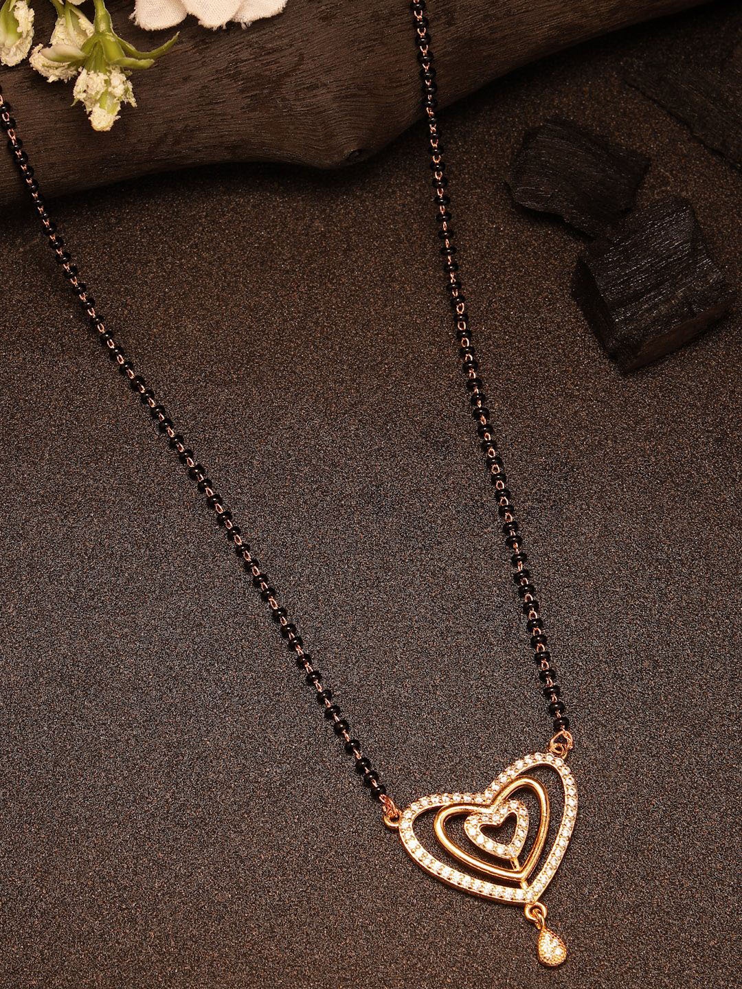

RARE1STUDIO Gold-Plated Heart Shape Crystals Studded & Beaded Mangalsutra