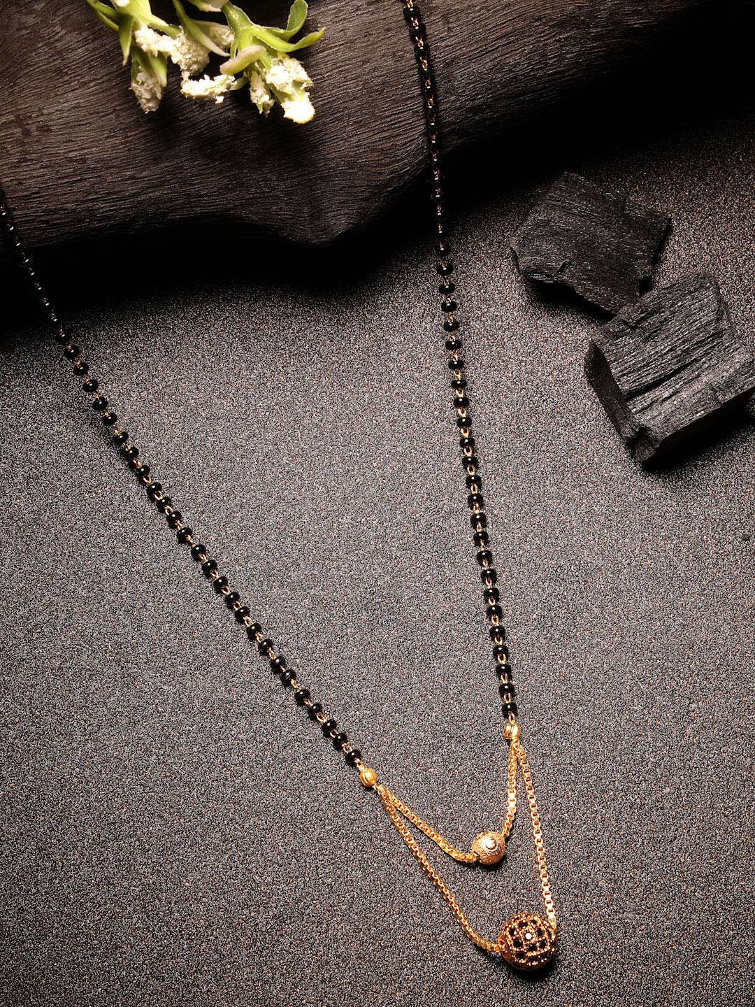 

RARE1STUDIO Gold-Plated Crystals Studded & Beaded Mangalsutra