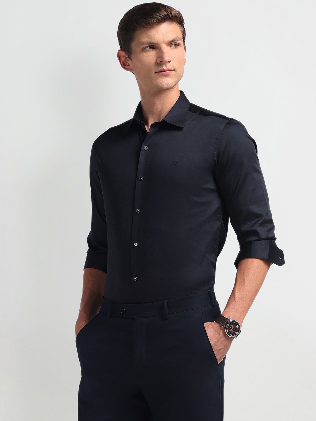 Arrow New York Men Manhattan Slim Fit Opaque Formal Shirt, Blue