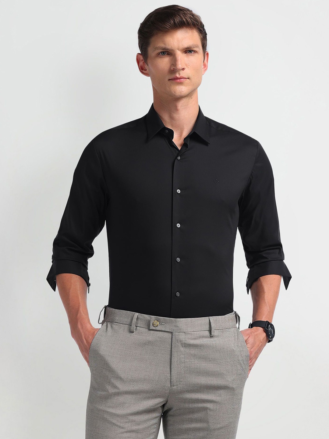 

Arrow New York Men Solid Slim Fit Formal Shirt, Black
