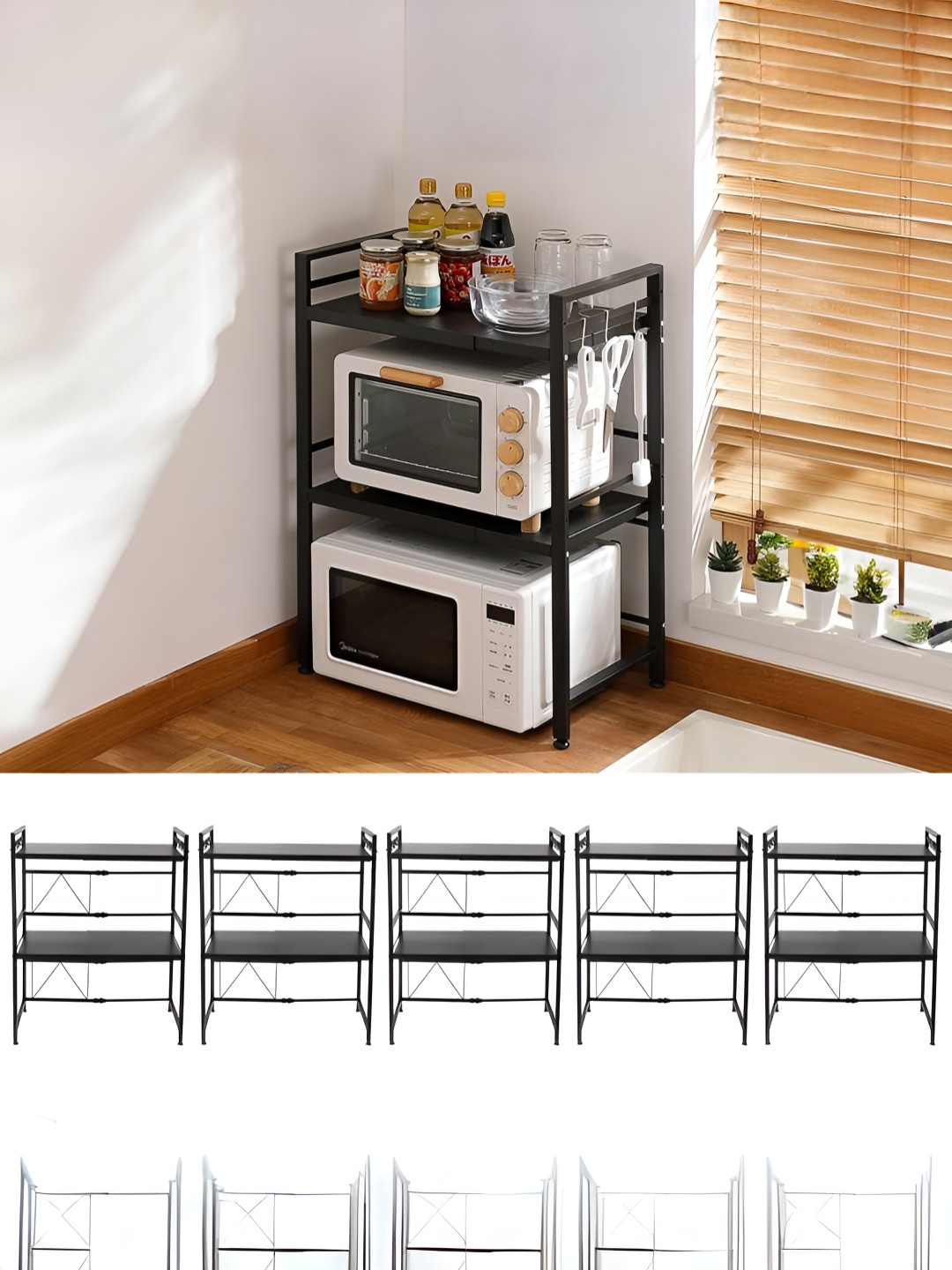 

USHA SHRIRAM Black 5 Pieces Two Layer Regular Kitchen Organisers
