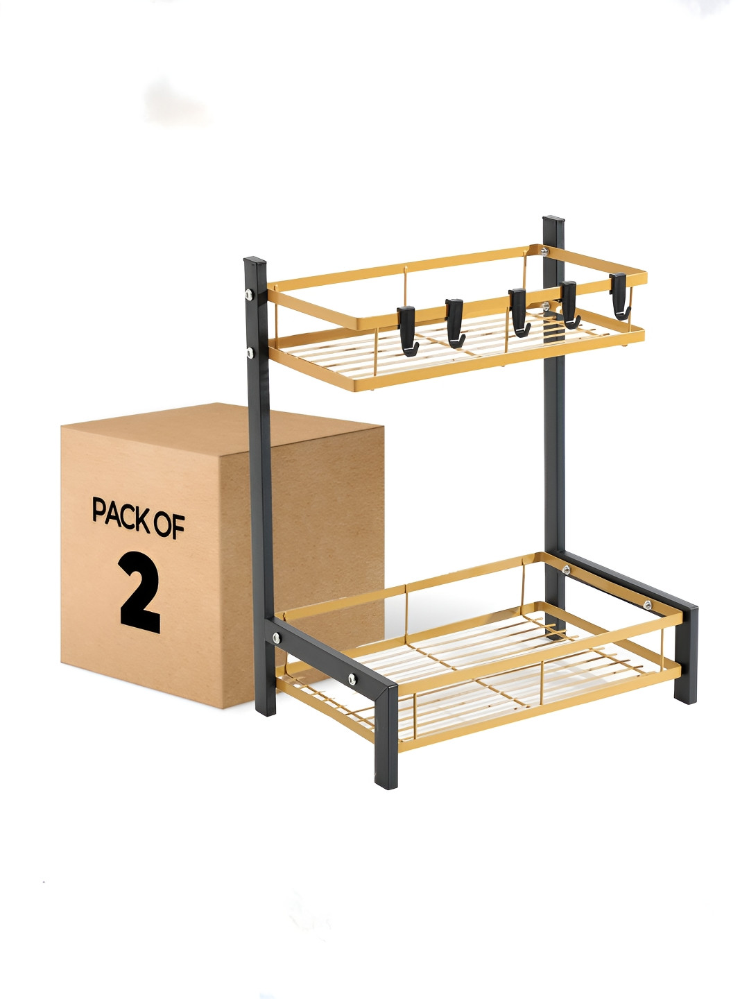 

USHA SHRIRAM Black & Gold Toned 2 Pieces Two Layer Rack Organisers