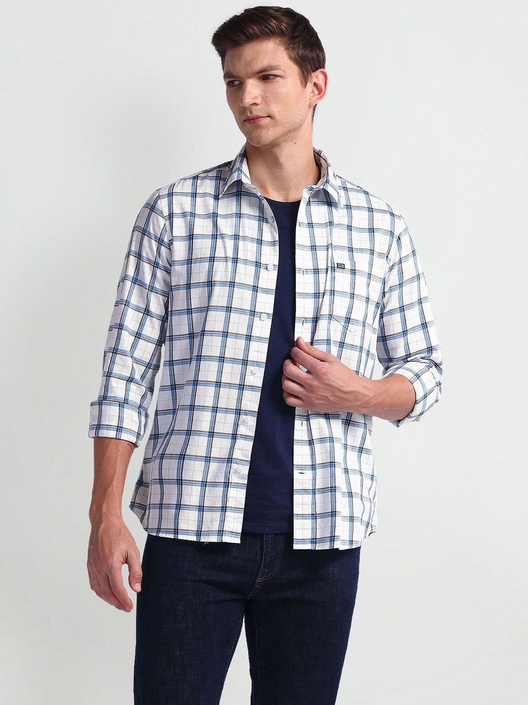 

Arrow Sport Men Slim Fit Tartan Checked Casual Shirt, White