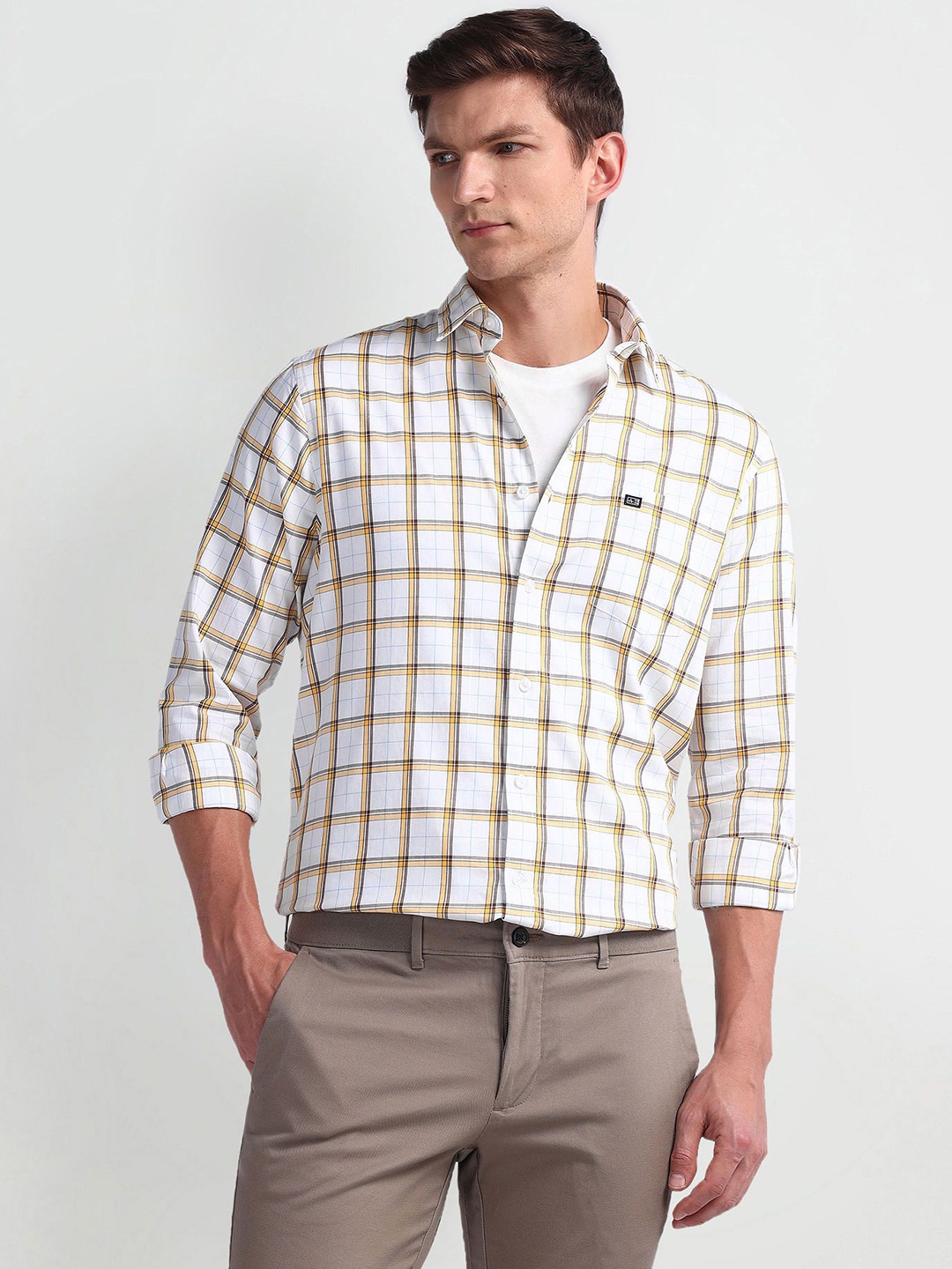 

Arrow Sport Men Slim Fit Tartan Checked Casual Shirt, White