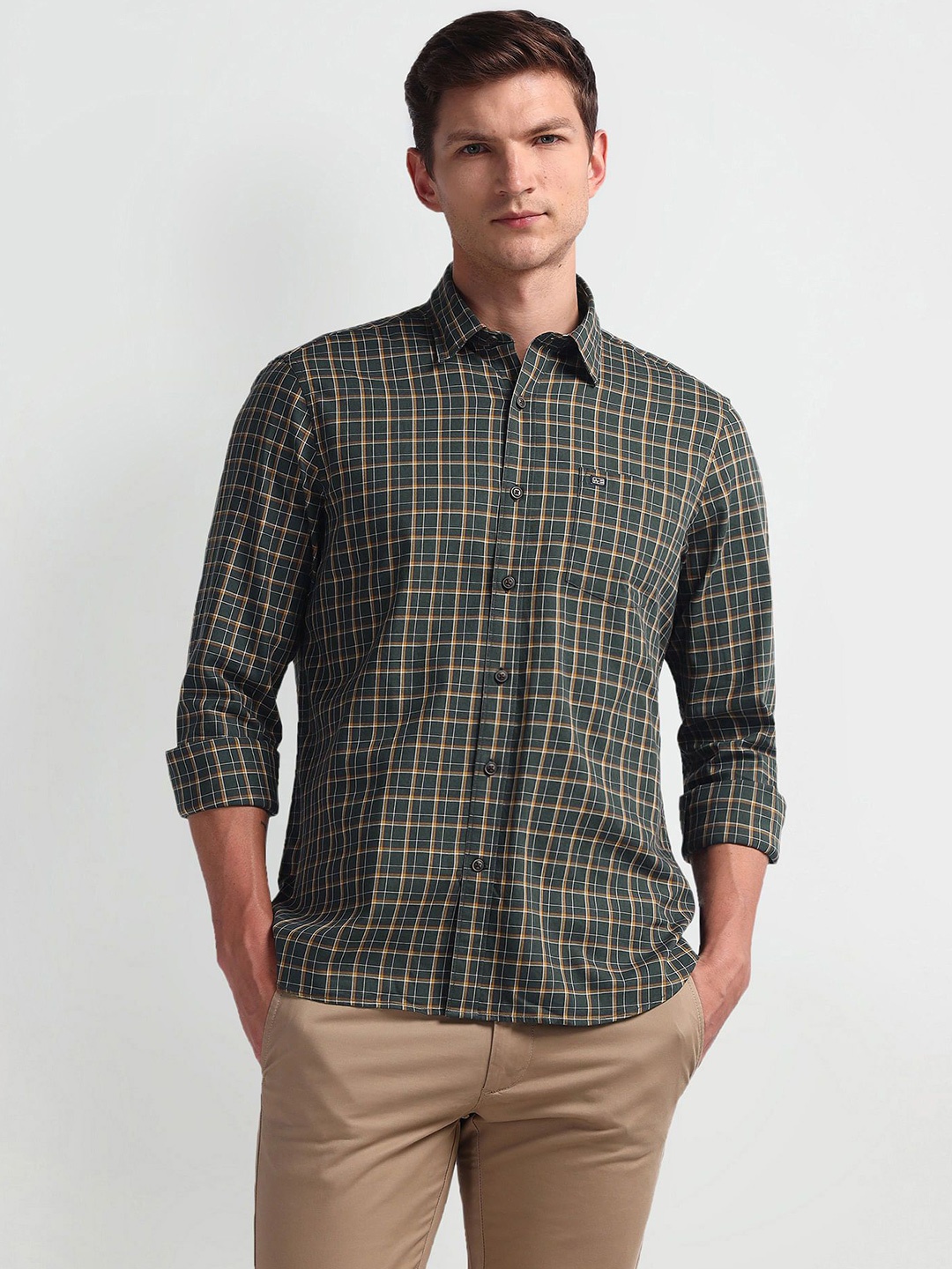 

Arrow Sport Men Tartan Checked Cotton Slim Fit Casual Shirt, Green