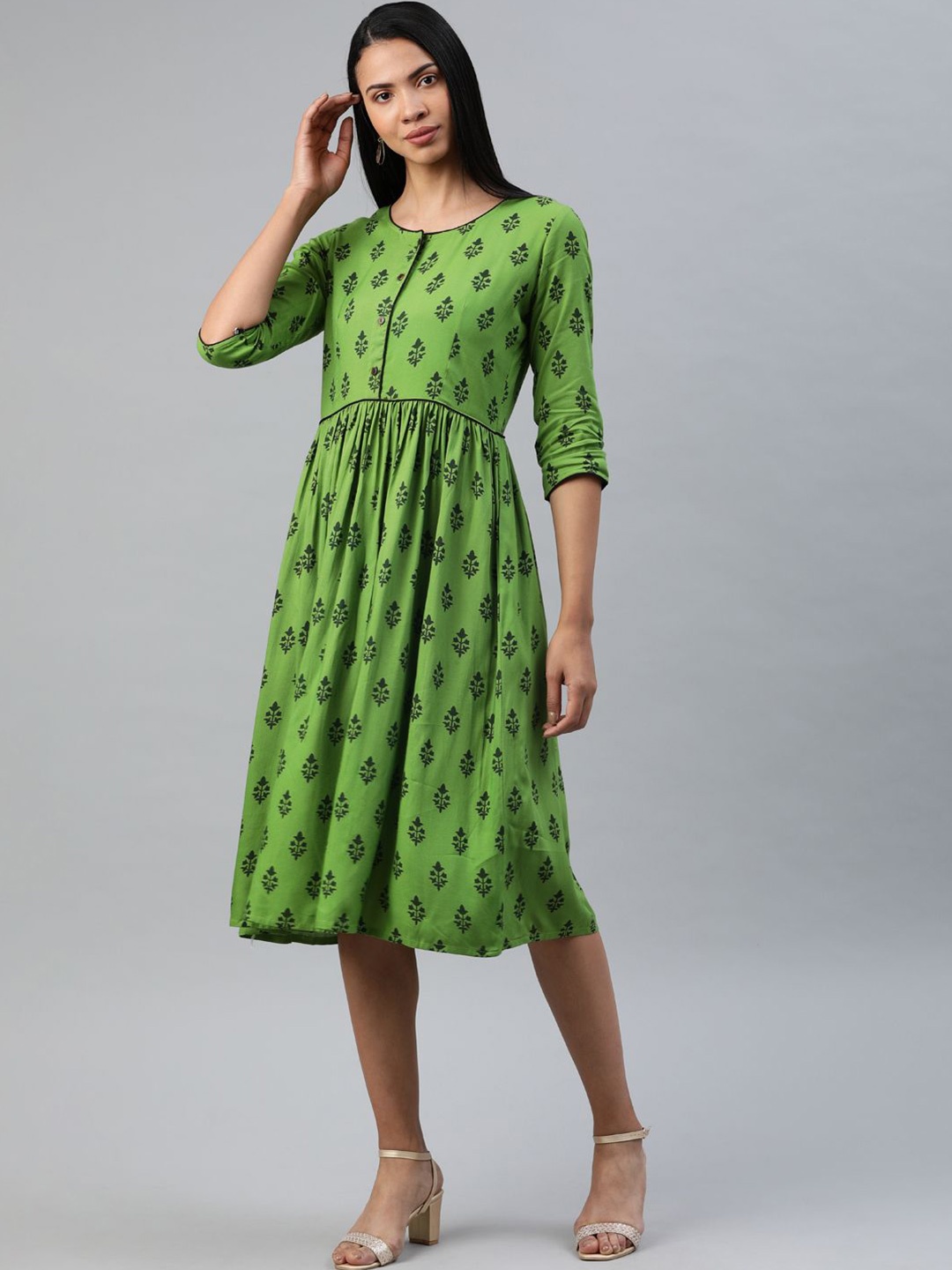 

Swishchick Floral Print A-Line Dress, Green