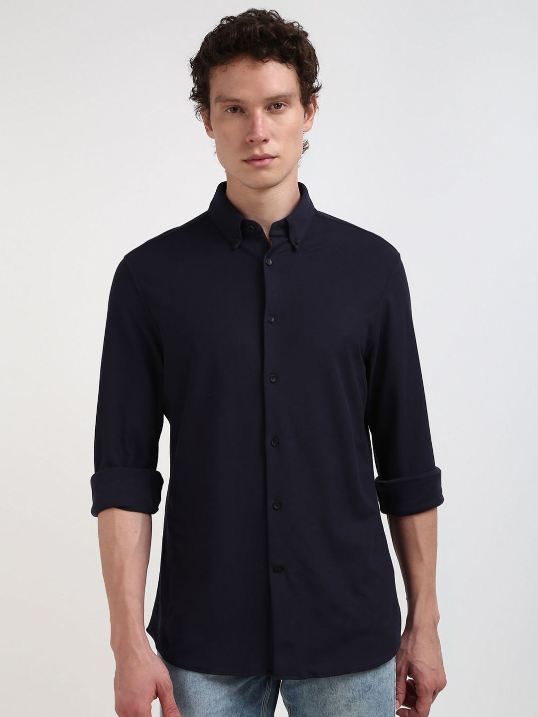 

Calvin Klein Jeans Men Slim Fit Opaque Casual Shirt, Navy blue