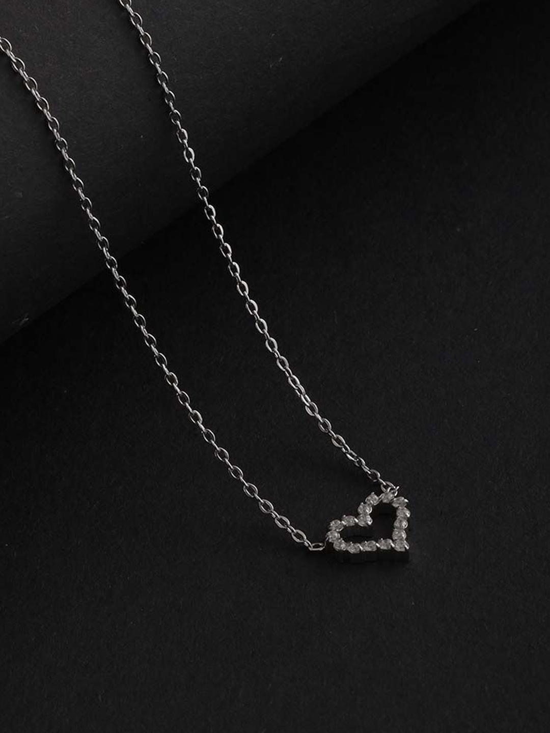 

PALMONAS Silver-Plated Stainless Steel Cubic Zirconia Studded Necklace