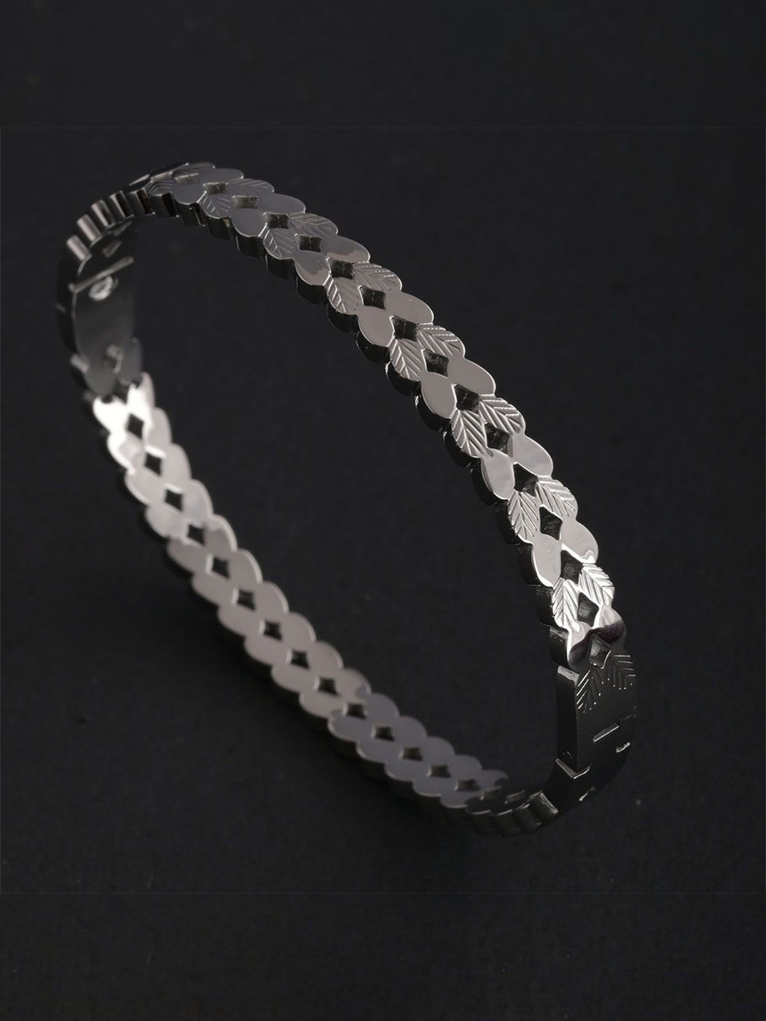 

PALMONAS Silver Weave Silver-Plated Stainless Steel Bangle-Style Bracelet