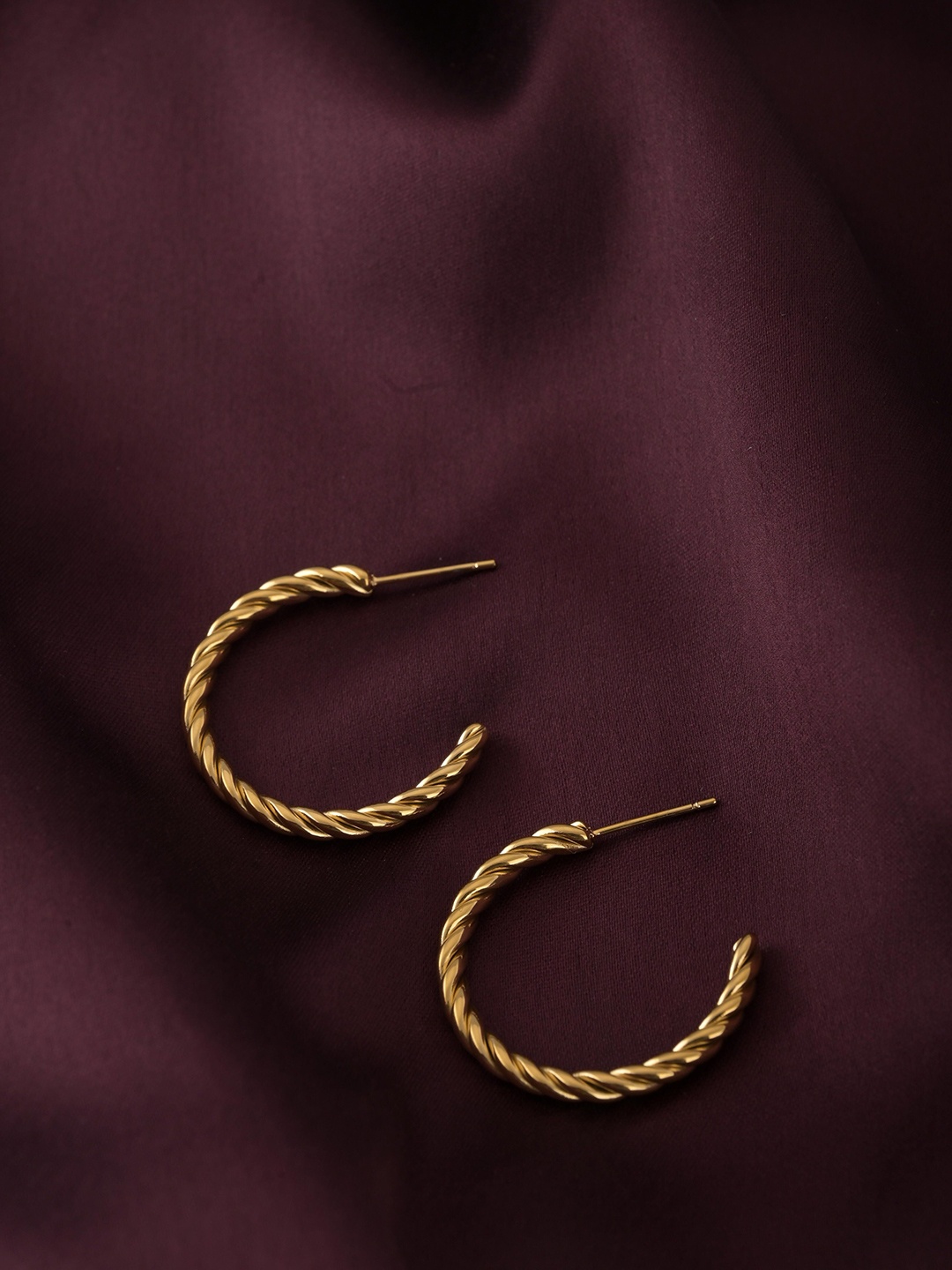 

PALMONAS Spiral Arc Gold Plated Circular Half Hoop Earrings
