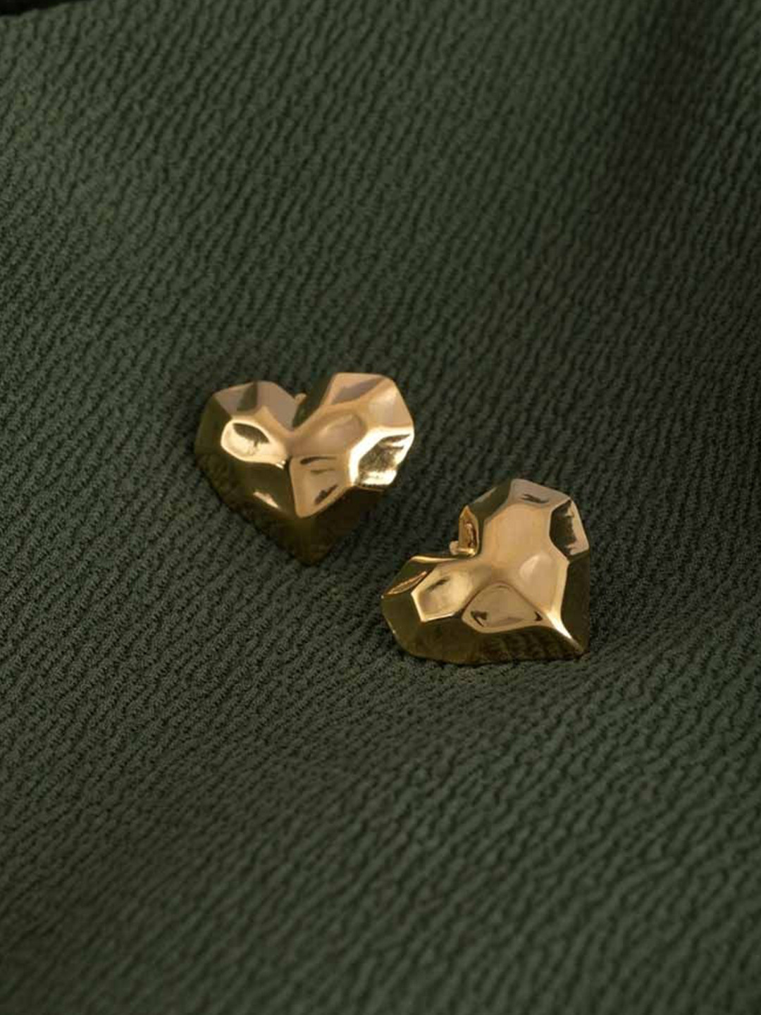 

PALMONAS Gilded Love Gold-Plated Heart Shaped Studs Earrings