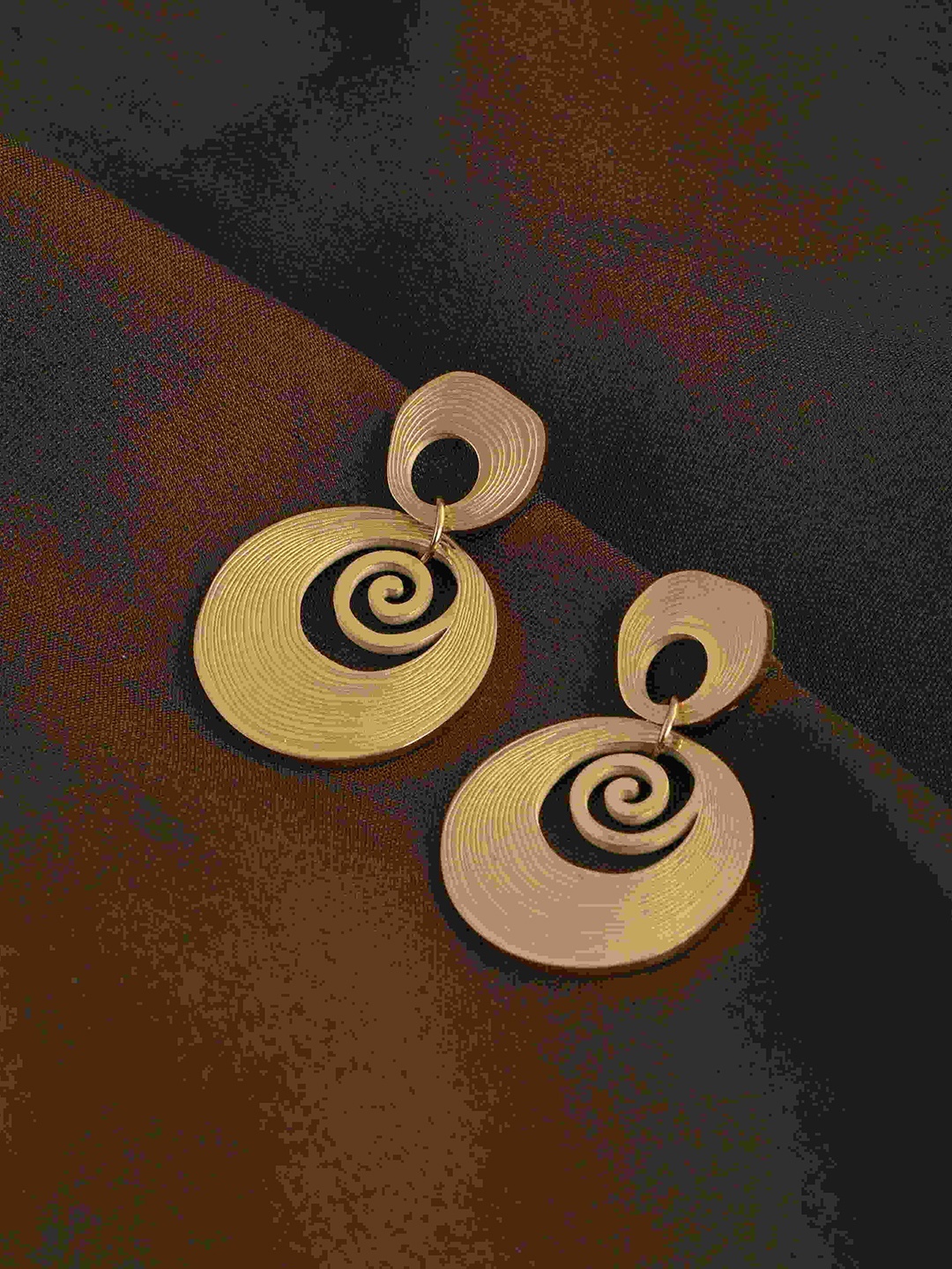 

PALMONAS Stainless Steel Gold Plated Oval Twirling Circle Drop Earrings