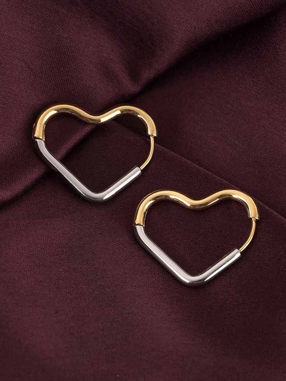 

PALMONAS Stainless Steel Gold Plated Fusion Heart Hoop Earrings