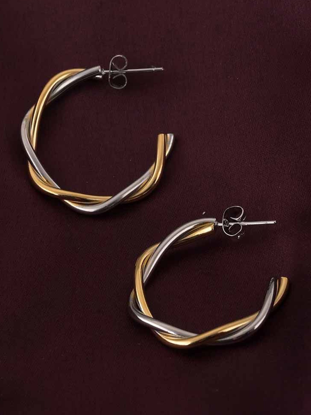 

PALMONAS Spiral Fusion Gold-Plated Circular Half Hoop Earrings