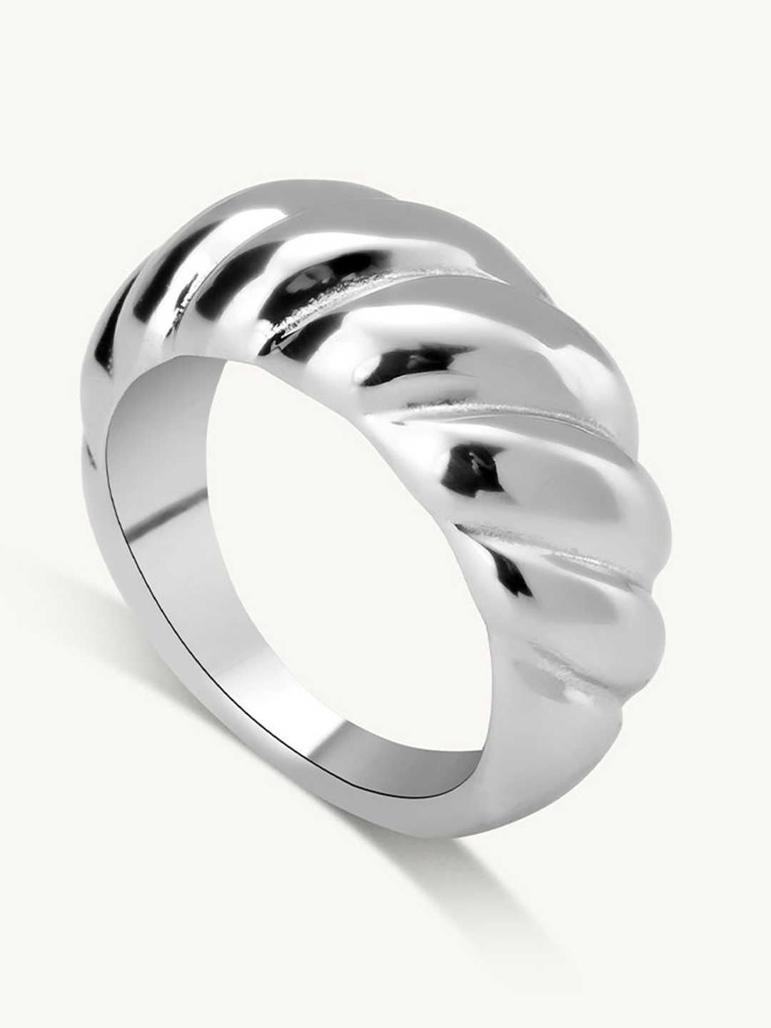 

PALMONAS 18K Gold-Plated Stainless Steel Rope Twisted Finger Ring, Silver