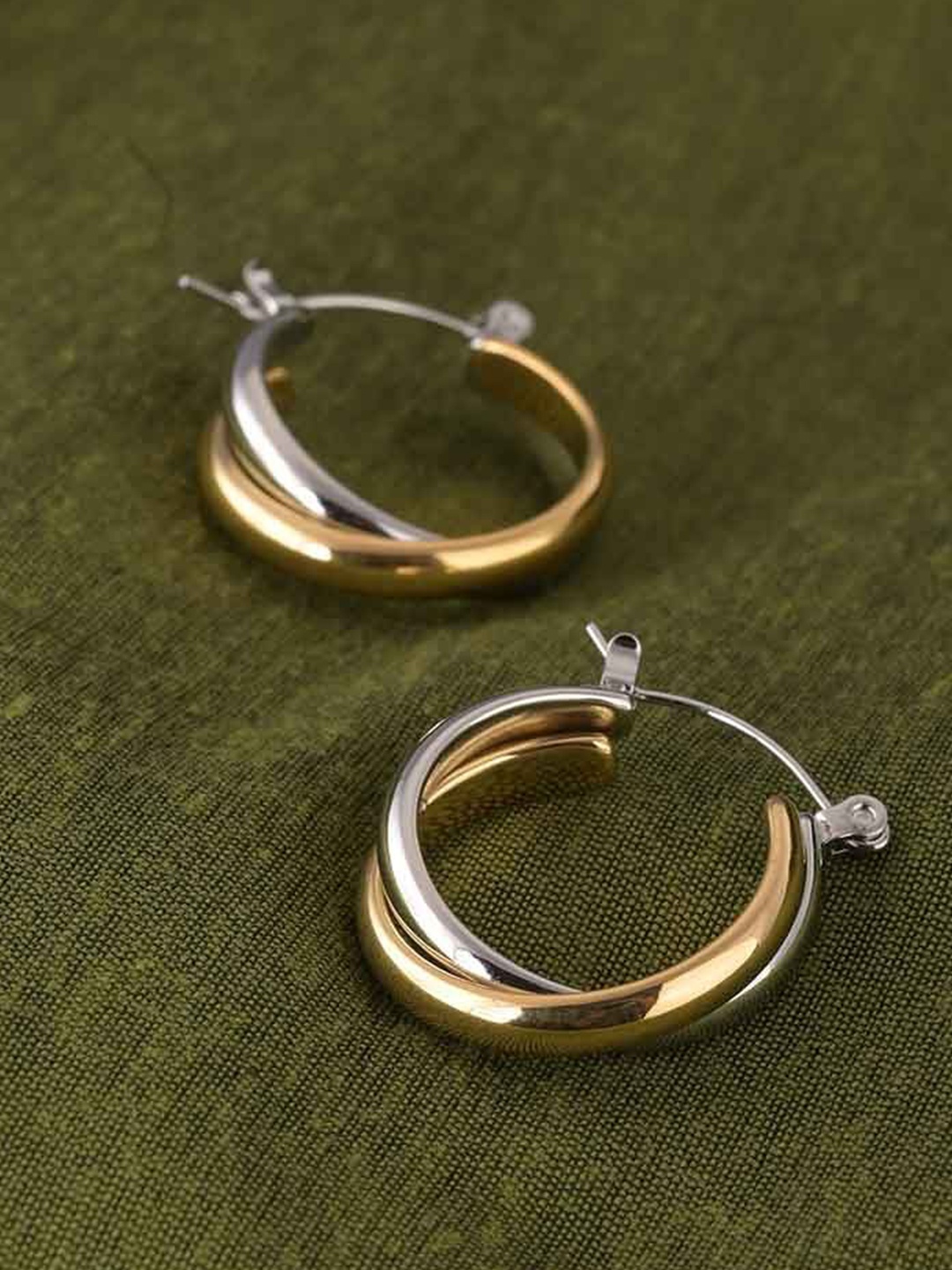 

PALMONAS Bi-metal Orbs Gold-Plated Circular Hoop Earrings