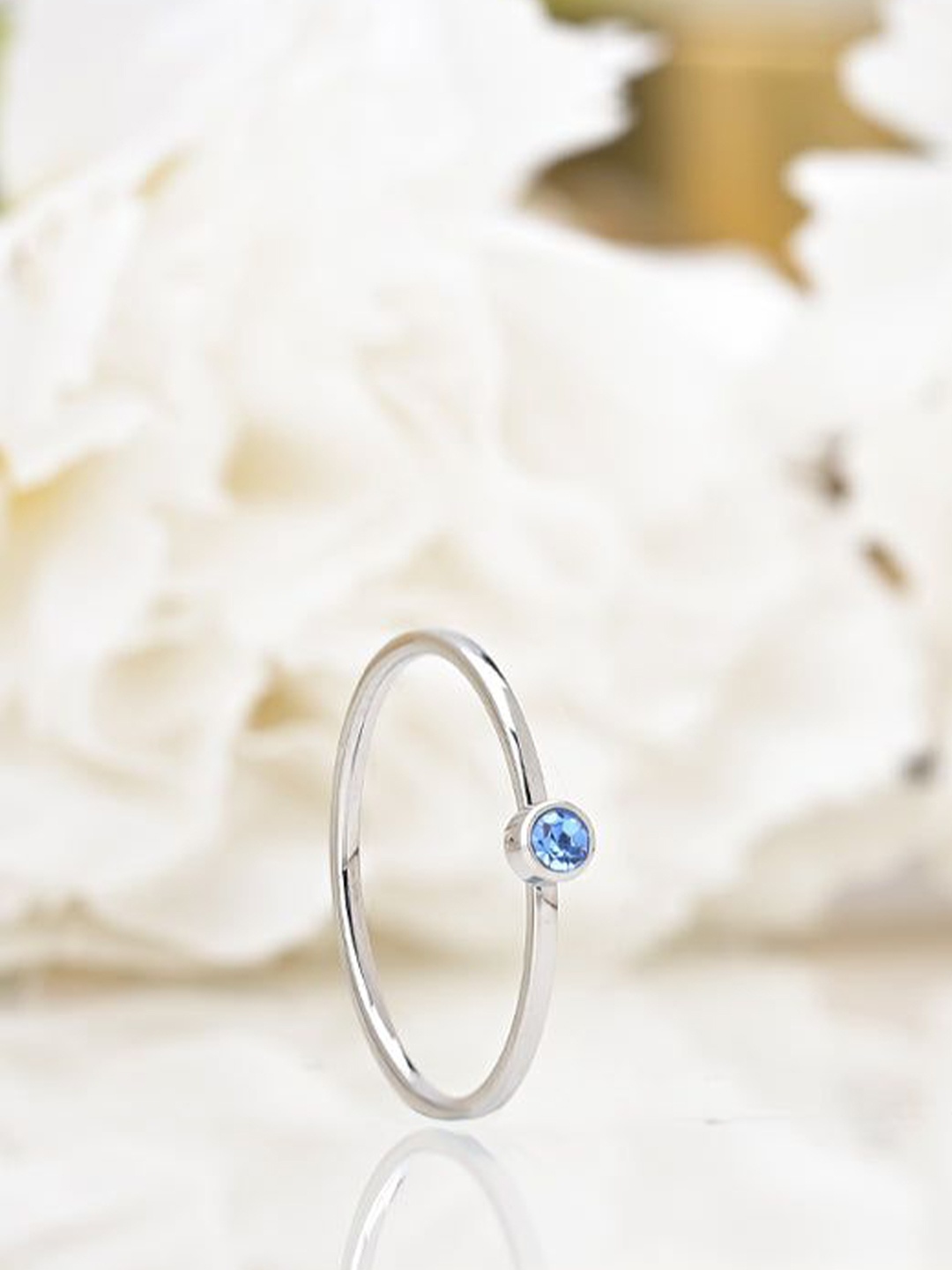

PALMONAS 18k White Gold-Plated Cubic Zirconia- Studded Finger Ring, Silver