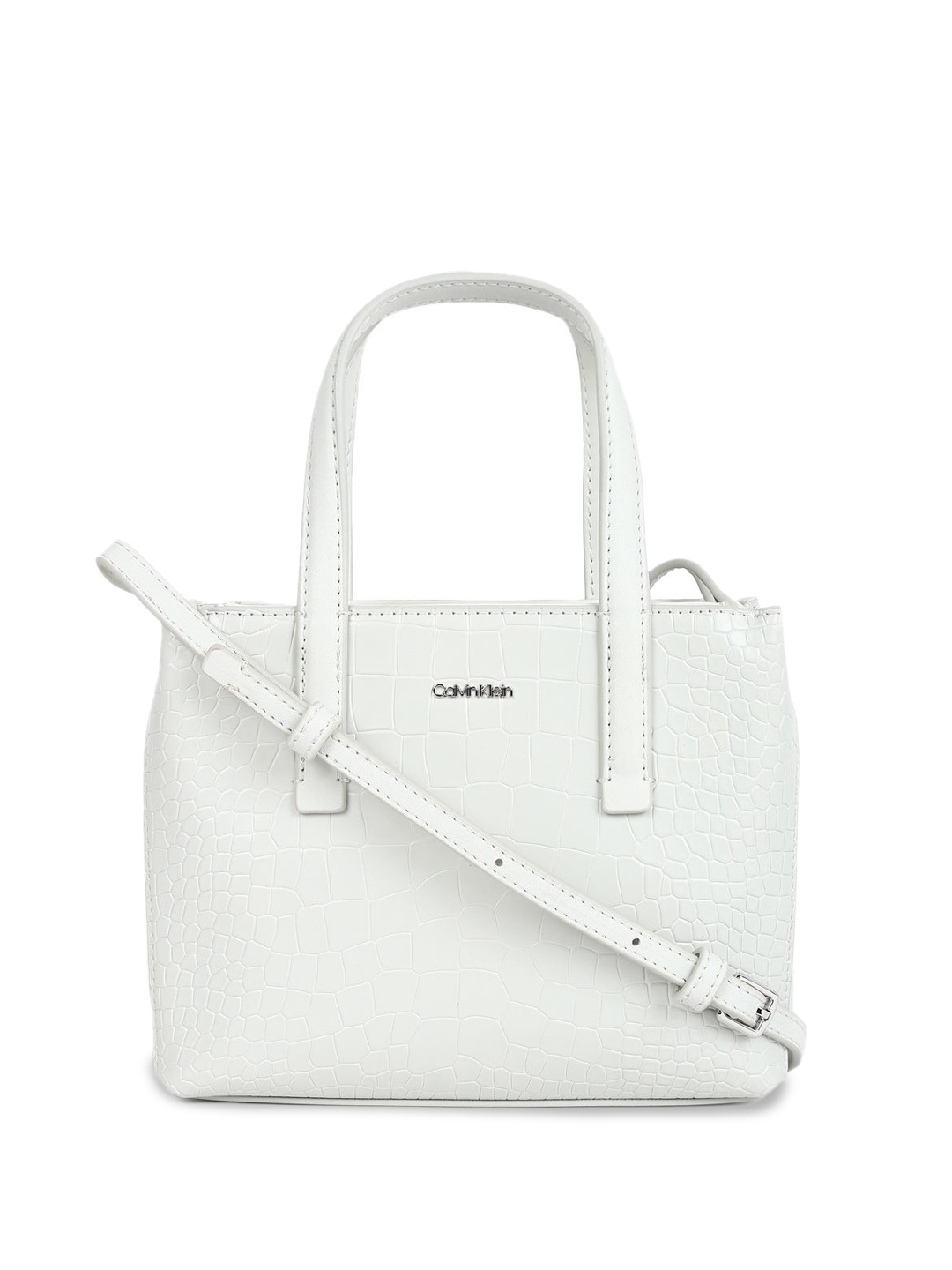 

Calvin Klein Women Checked PU Oversized Structured Satchel with Quilted, Grey