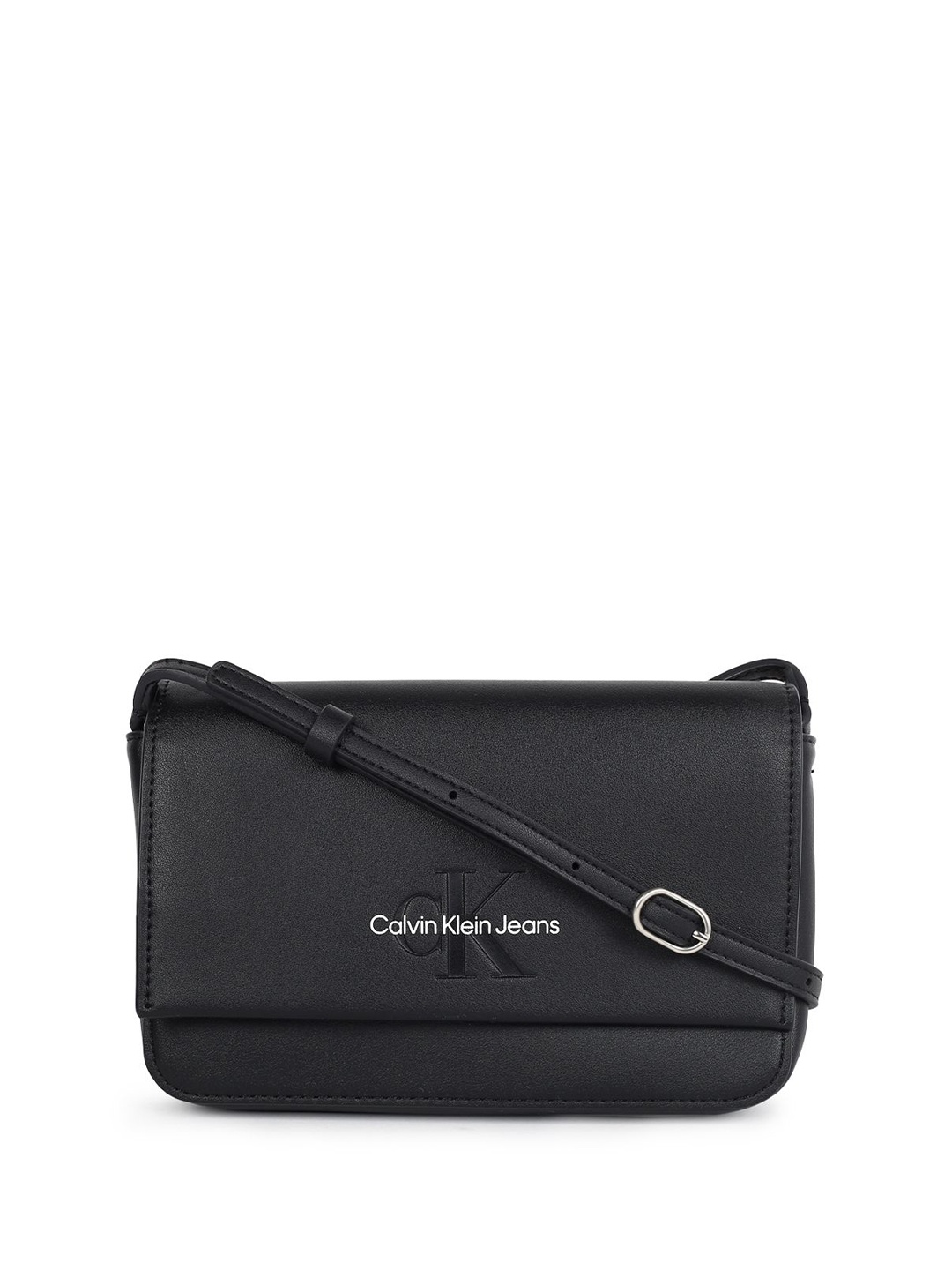 

Calvin Klein Women Brand Logo Buckle Detail PU Envelope, Black