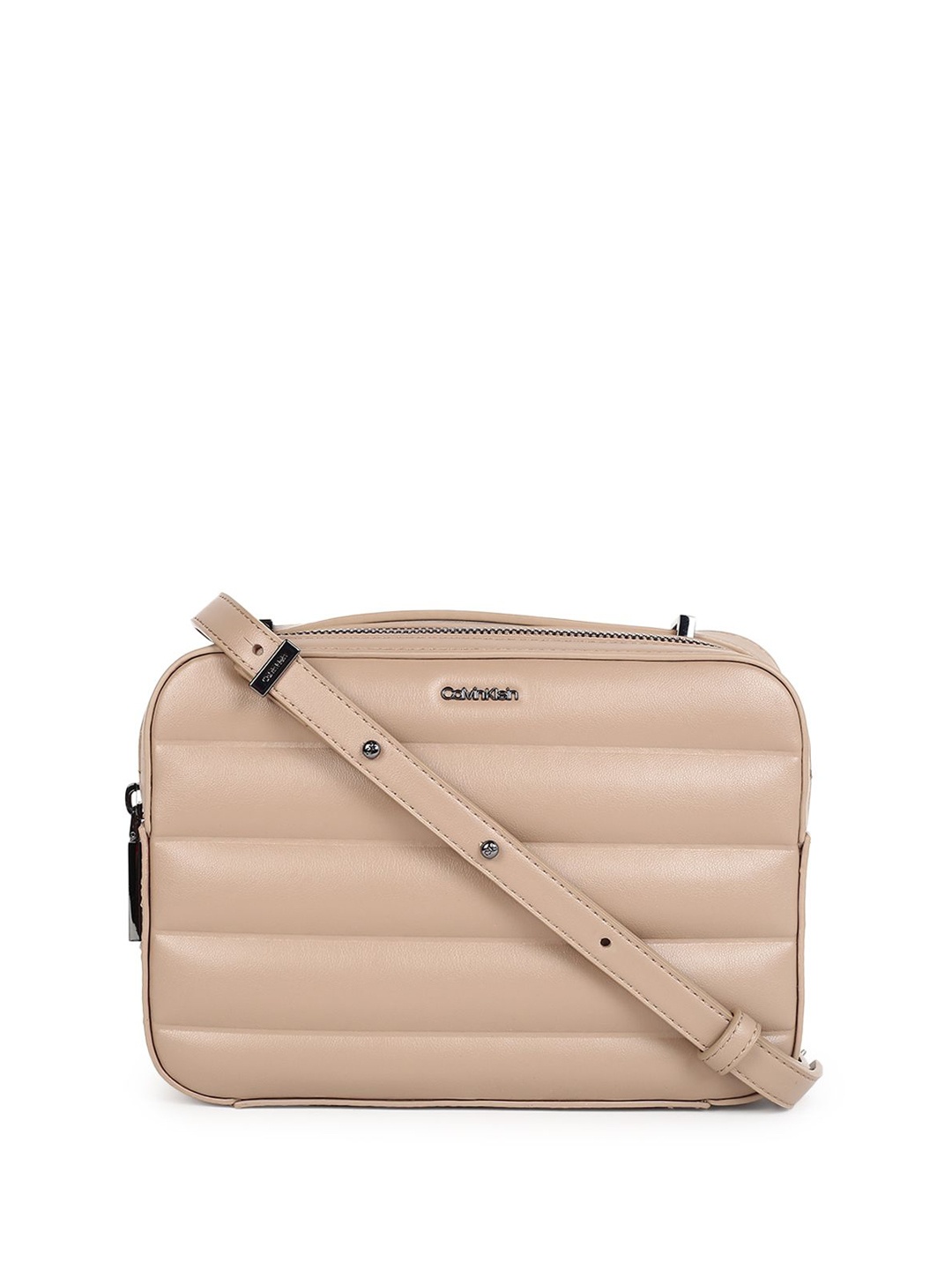 

Calvin Klein Women Textured Shopper Sling Bag with Quilted, Brown