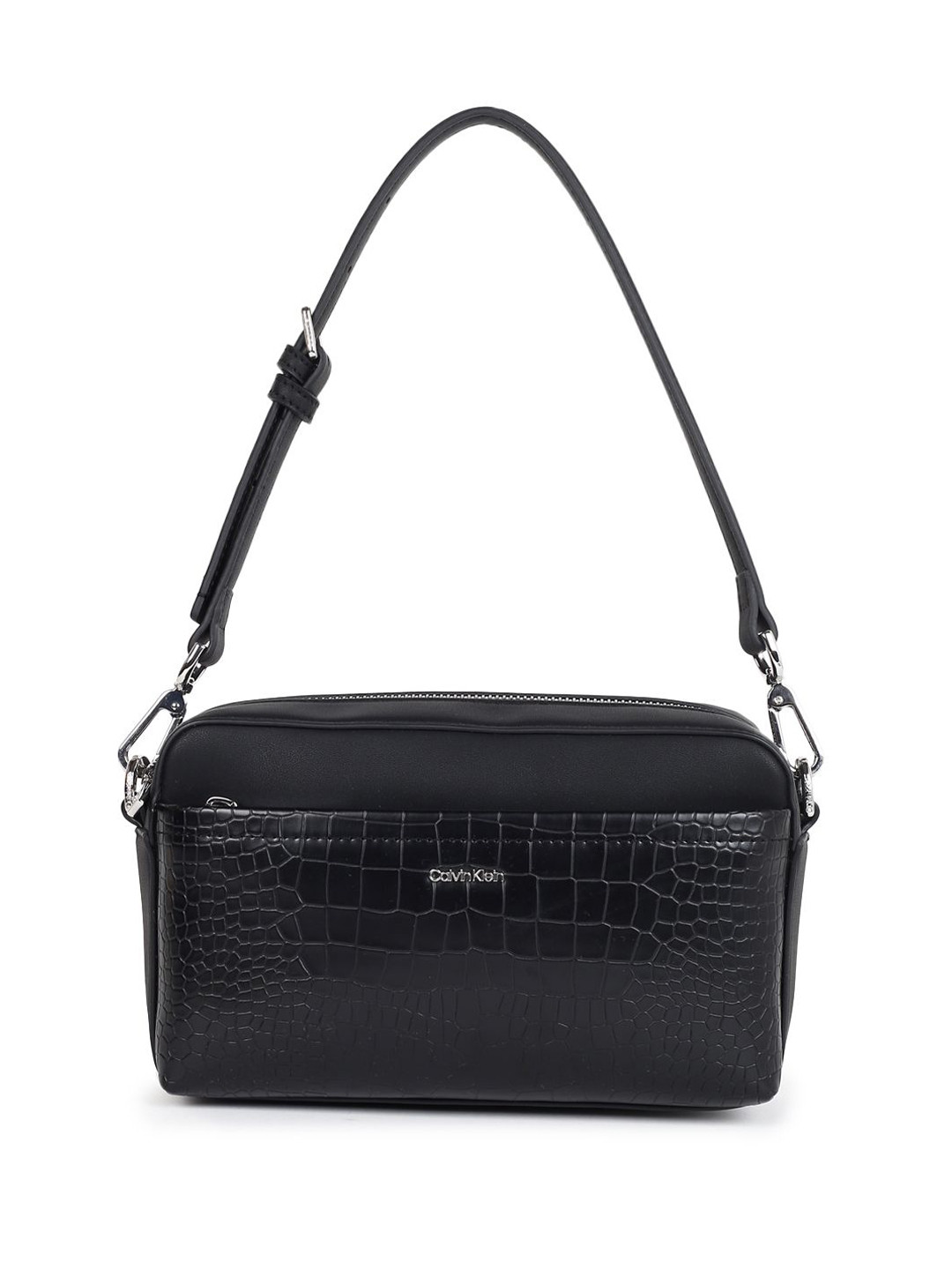 

Calvin Klein Women Solid Animal Textured PU Structured Shoulder Bag, Black
