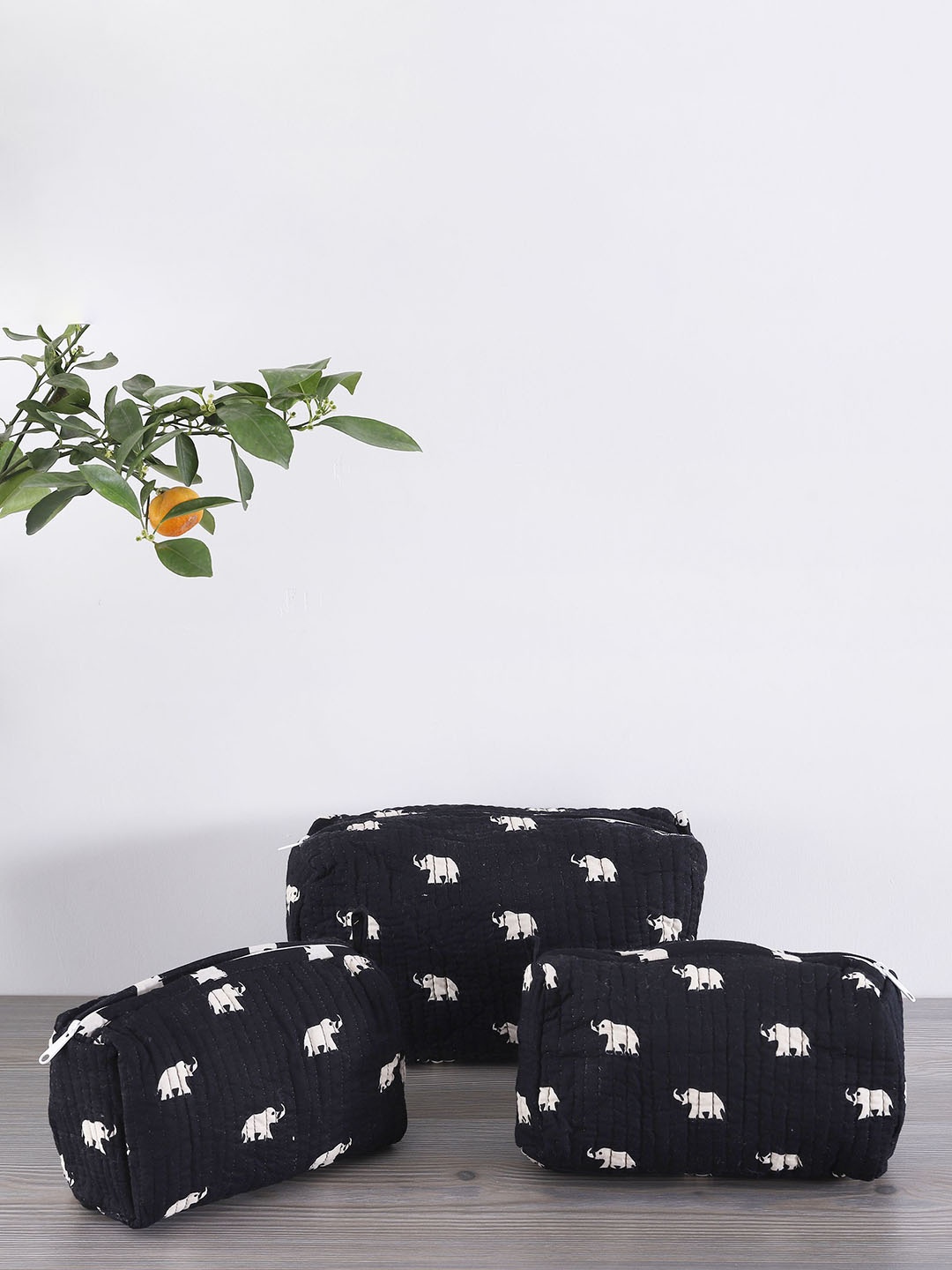 

HANDICRAFT PALACE Set Of 3 Black Printed Oversized Structured Handheld Bag