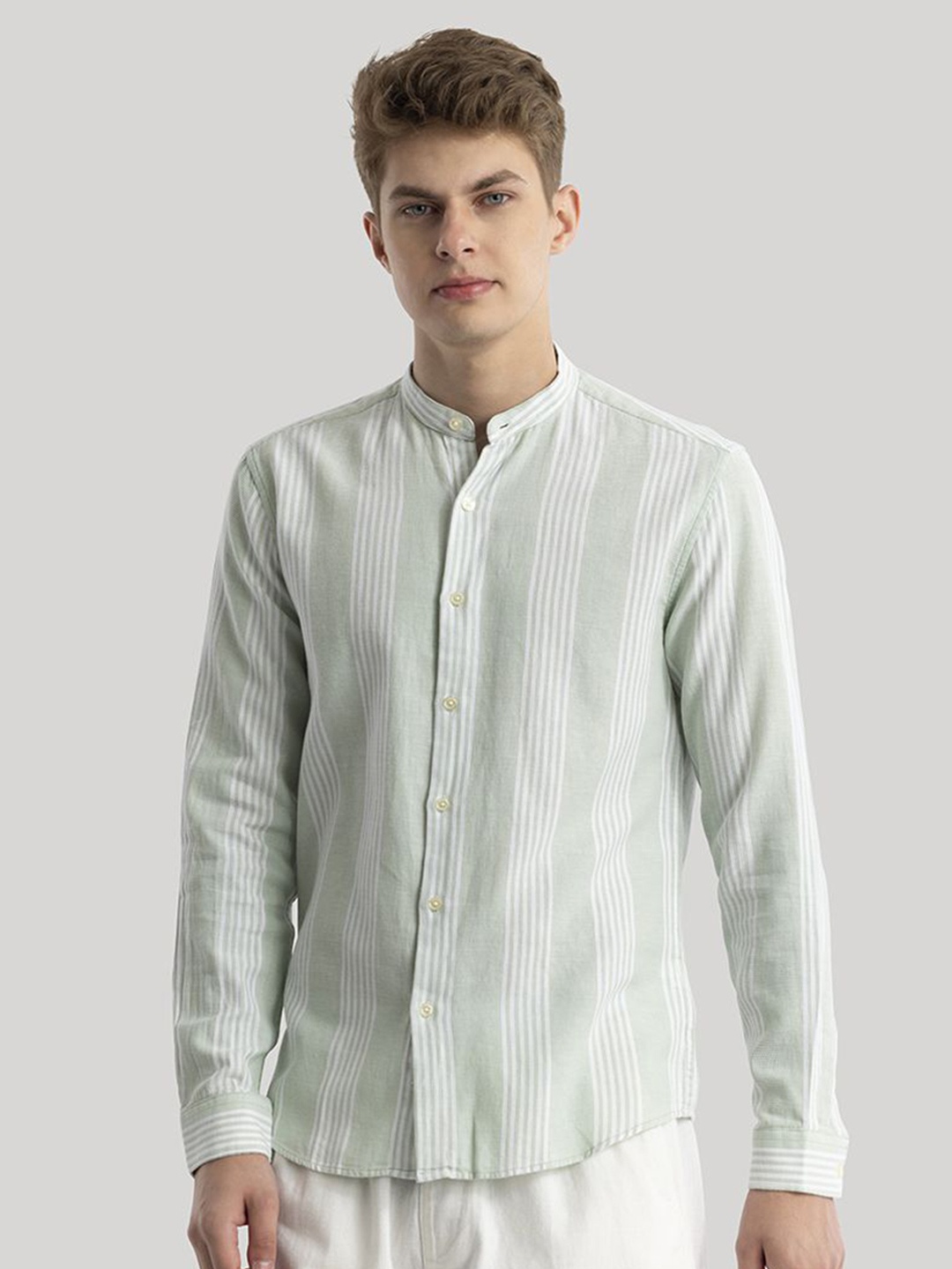 

Snitch Men Classic Slim Fit Opaque Striped Casual Shirt, Sea green