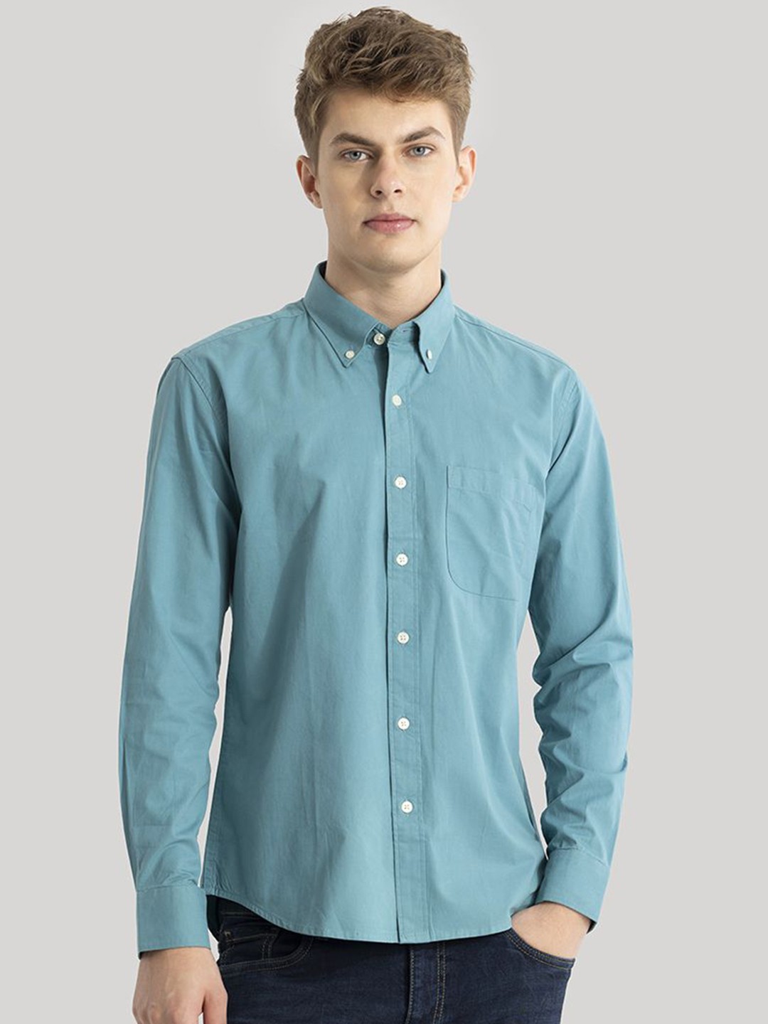

Snitch Men Classic Slim Fit Opaque Casual Shirt, Teal