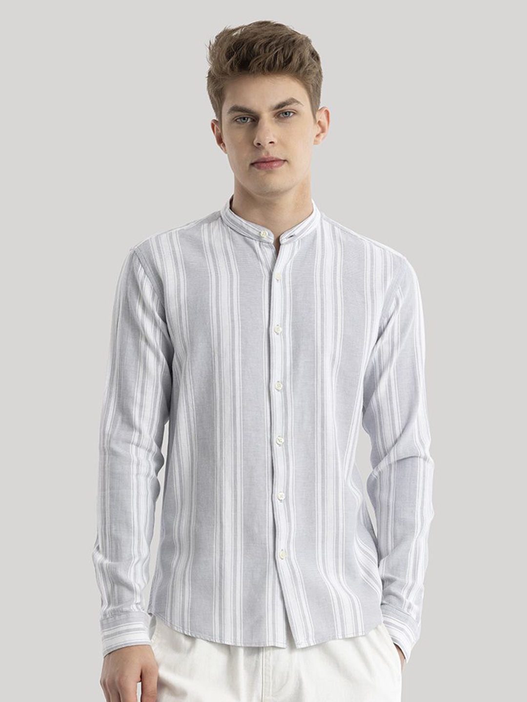 

Snitch Men Classic Slim Fit Opaque Striped Casual Shirt, Grey
