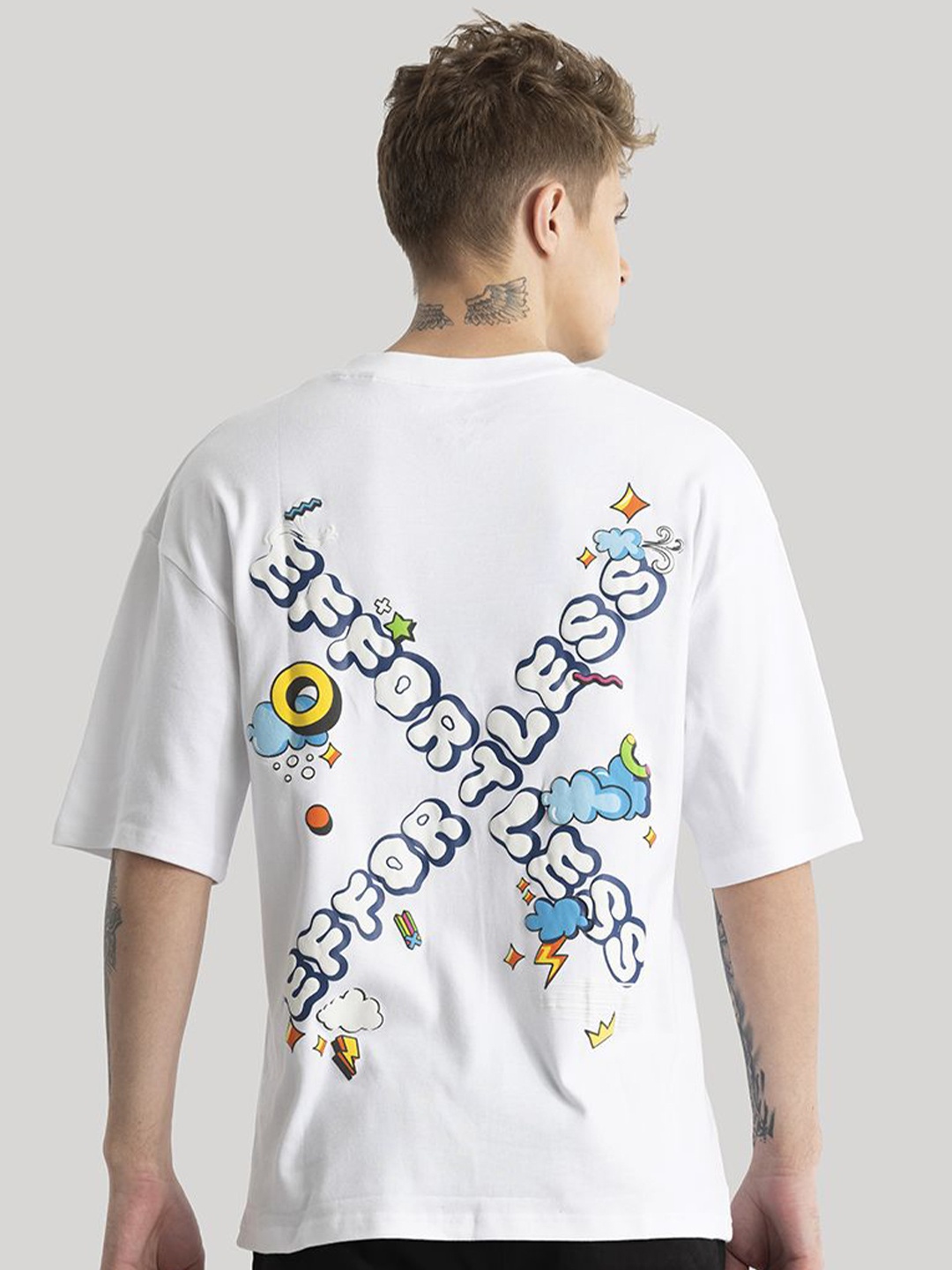 

Snitch Men Typography Printed Cotton Oversized T-shirt, White