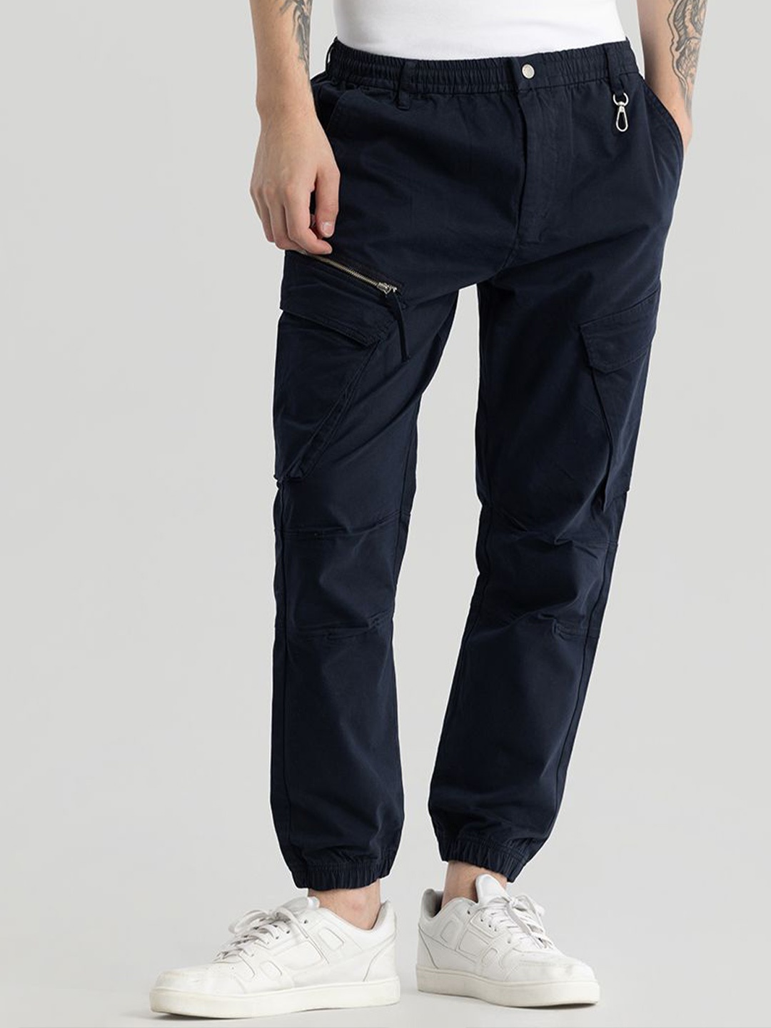 

Snitch Men Cotton Classic Loose Fit Cargos Joggers Trousers, Navy blue