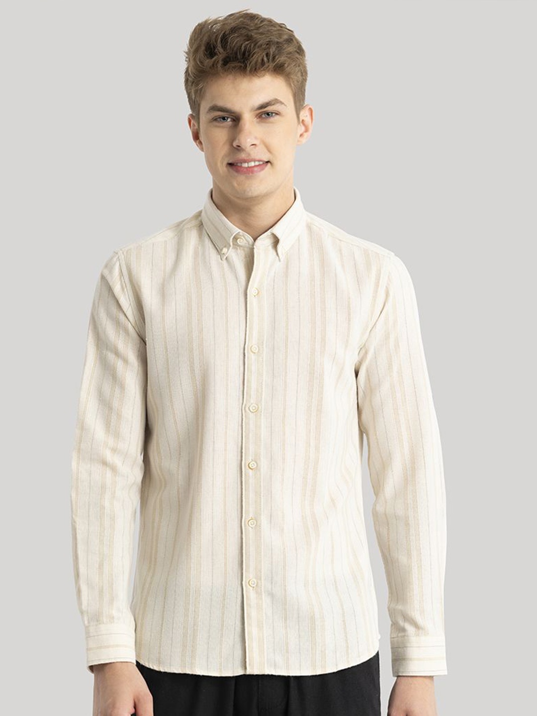 

Snitch Men Classic Slim Fit Opaque Striped Casual Shirt, Off white