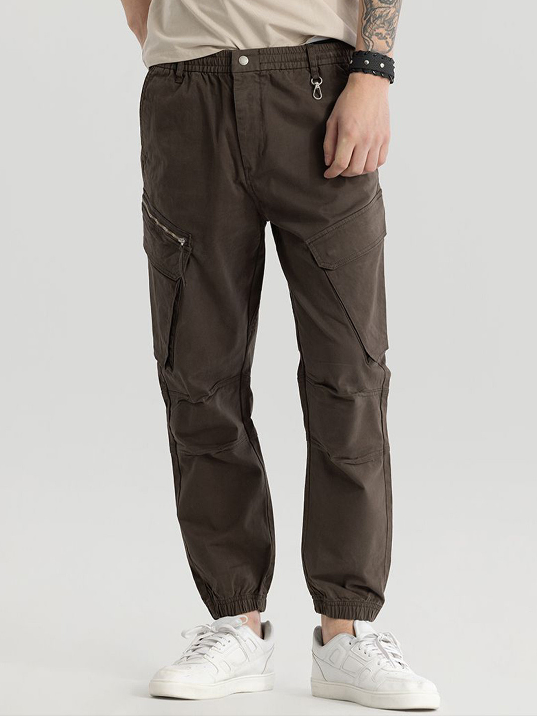 

Snitch Men Classic Loose Fit Cargos Casual Trousers, Brown