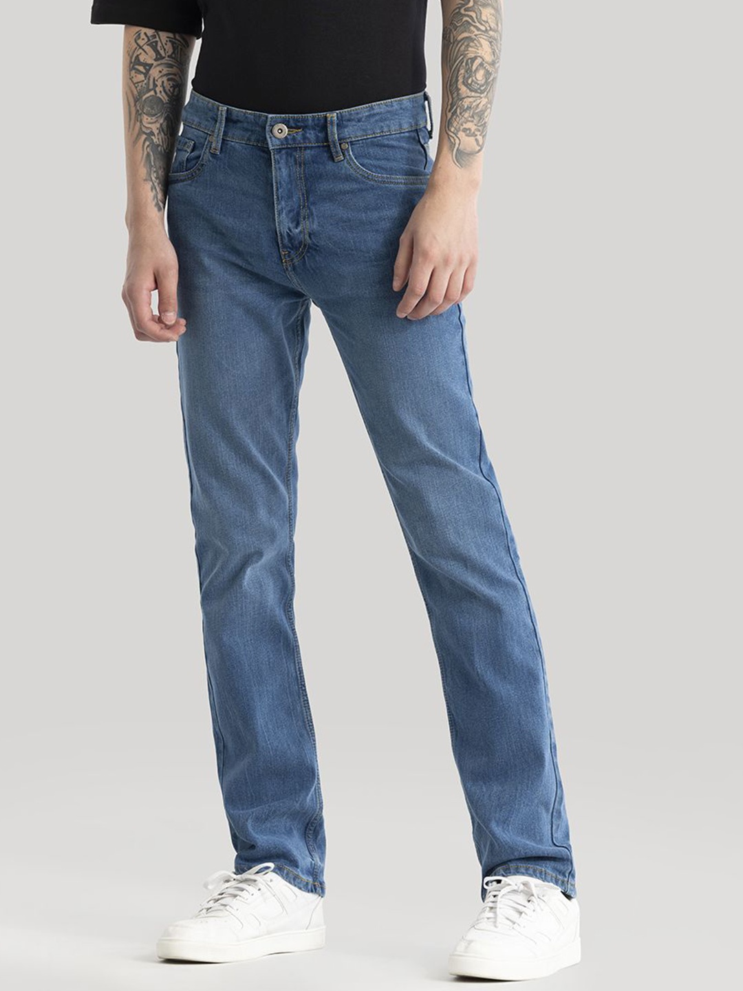 

Snitch Men Slim Fit Low Distress Stretchable Jeans, Blue