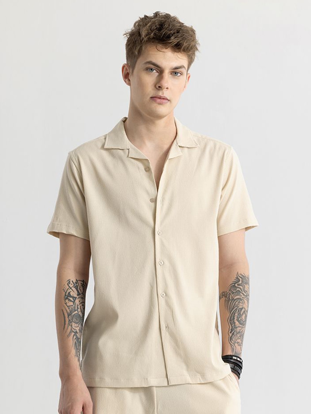 

Snitch Men Classic Slim Fit Opaque Casual Shirt, Beige