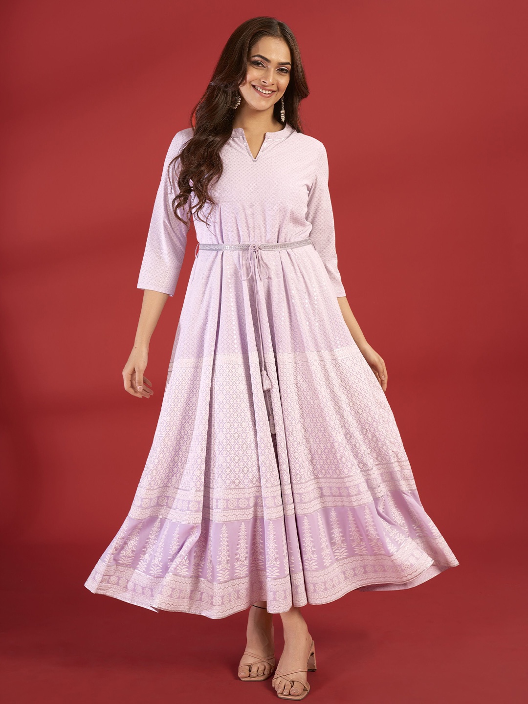

IWUMAN Printed Georgette Maxi Dress, Purple