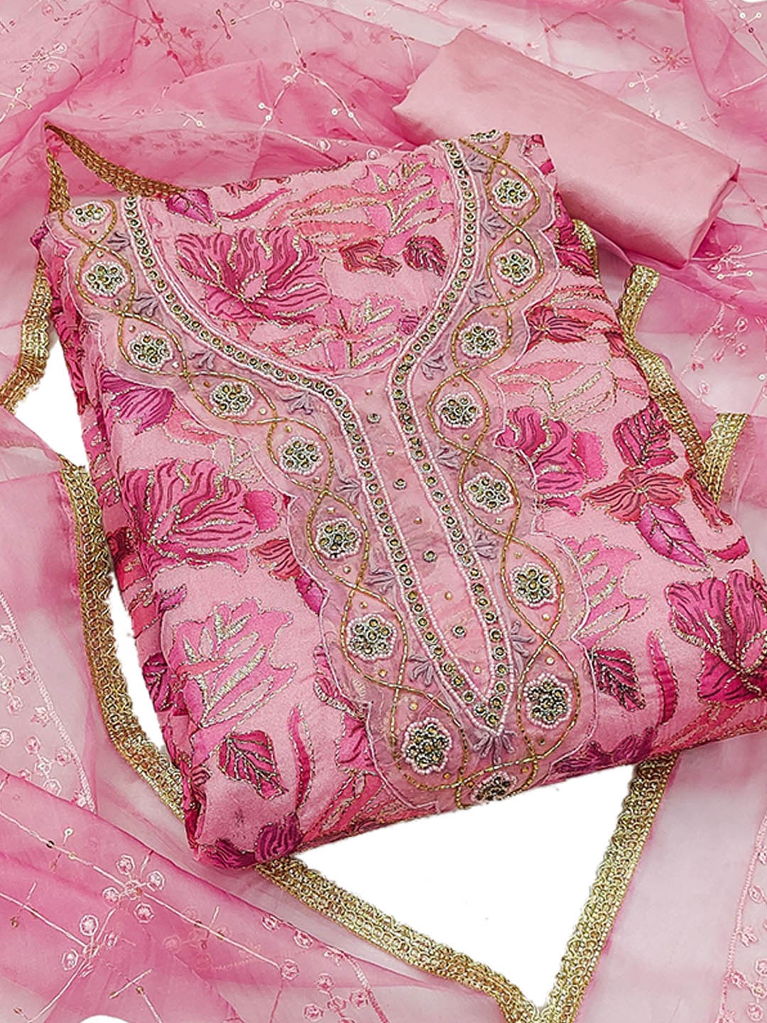 

MAHALASA Embroidered Unstitched Dress Material, Pink