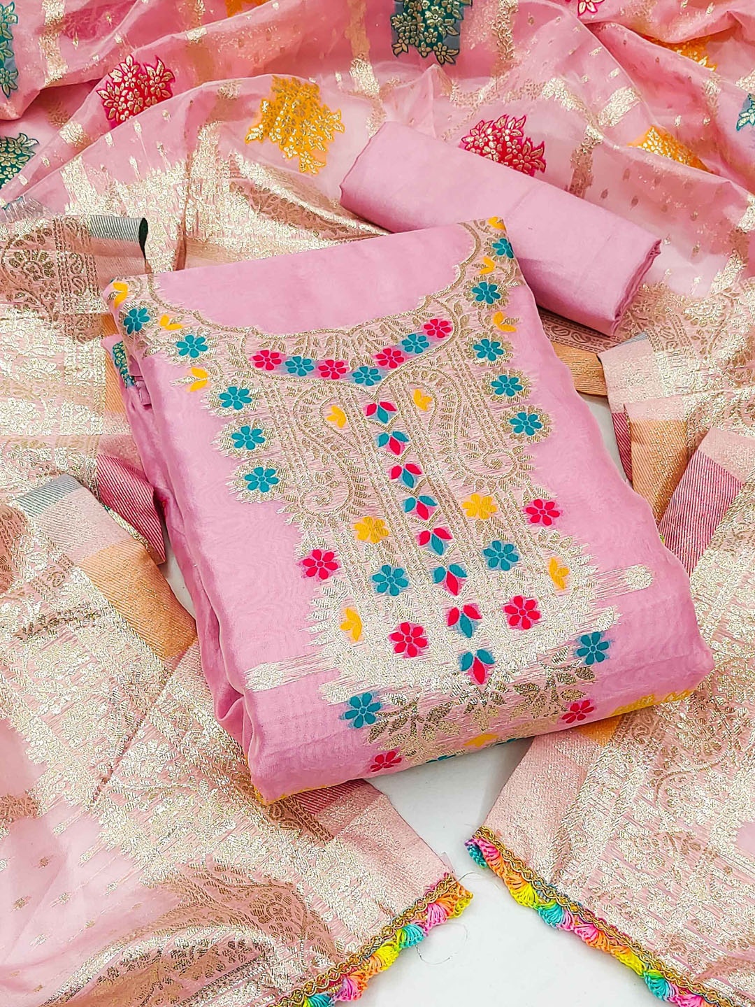 

MAHALASA Embroidered Unstitched Dress Material, Pink