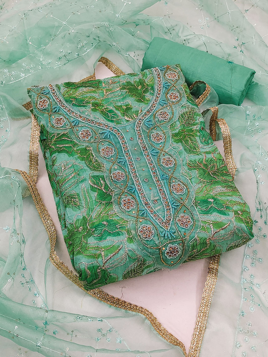 

MAHALASA Embroidered Unstitched Dress Material, Turquoise blue