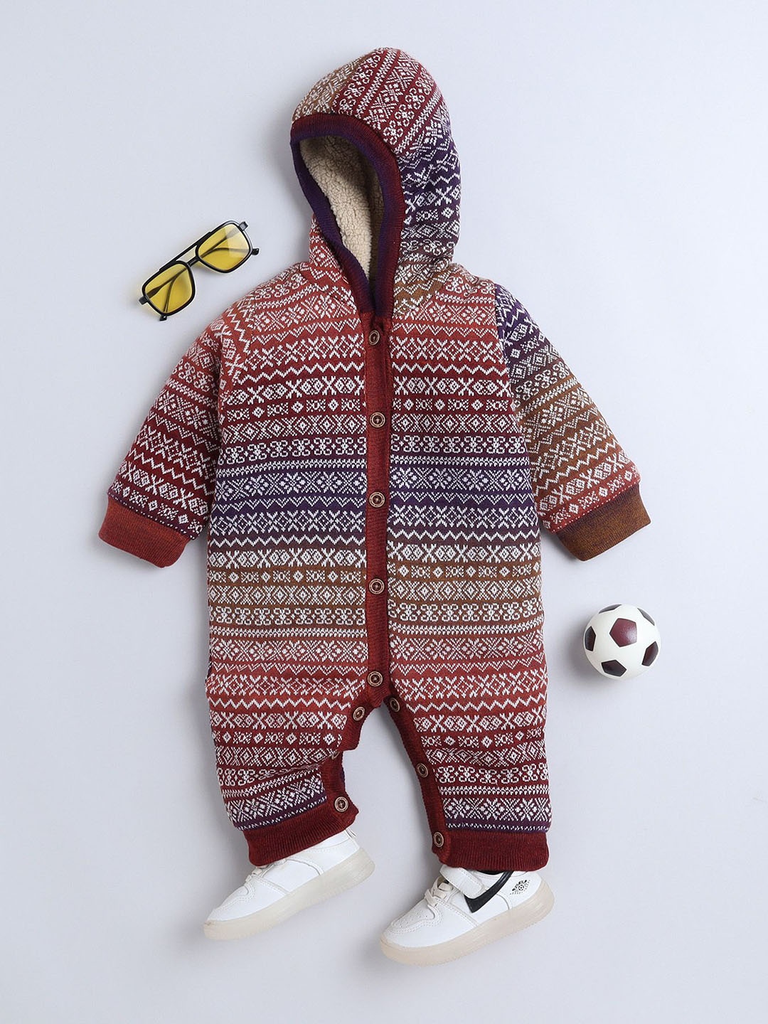 

Yellow Apple Infant Self Design Romper, Rust