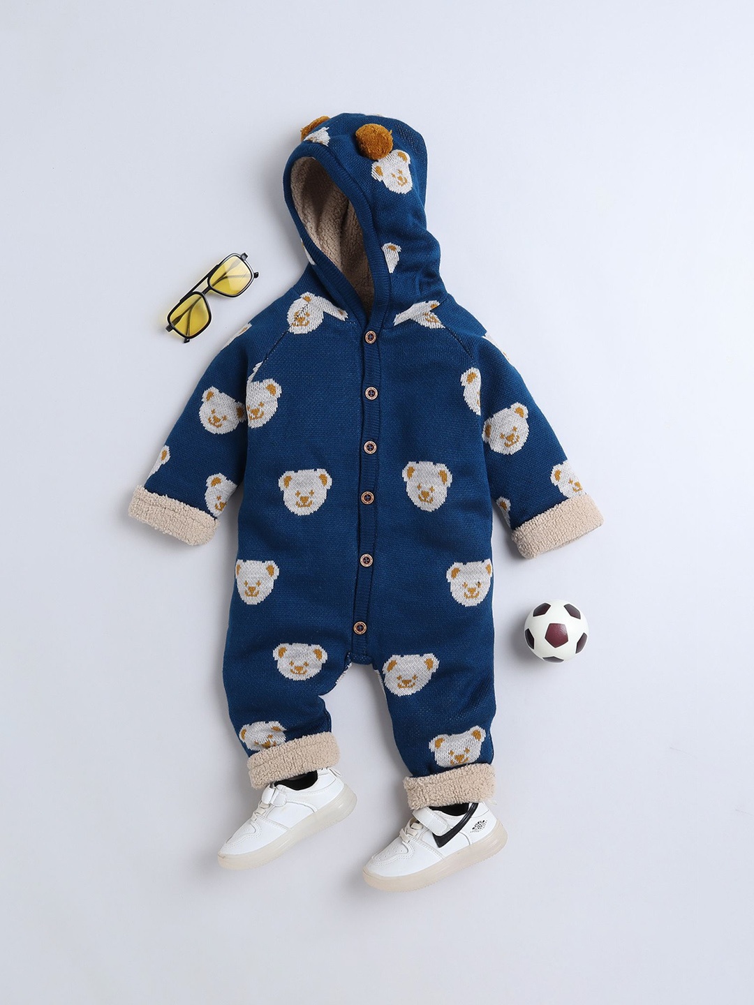 

Yellow Apple Infants Self-Design Hood Neck Romper, Navy blue