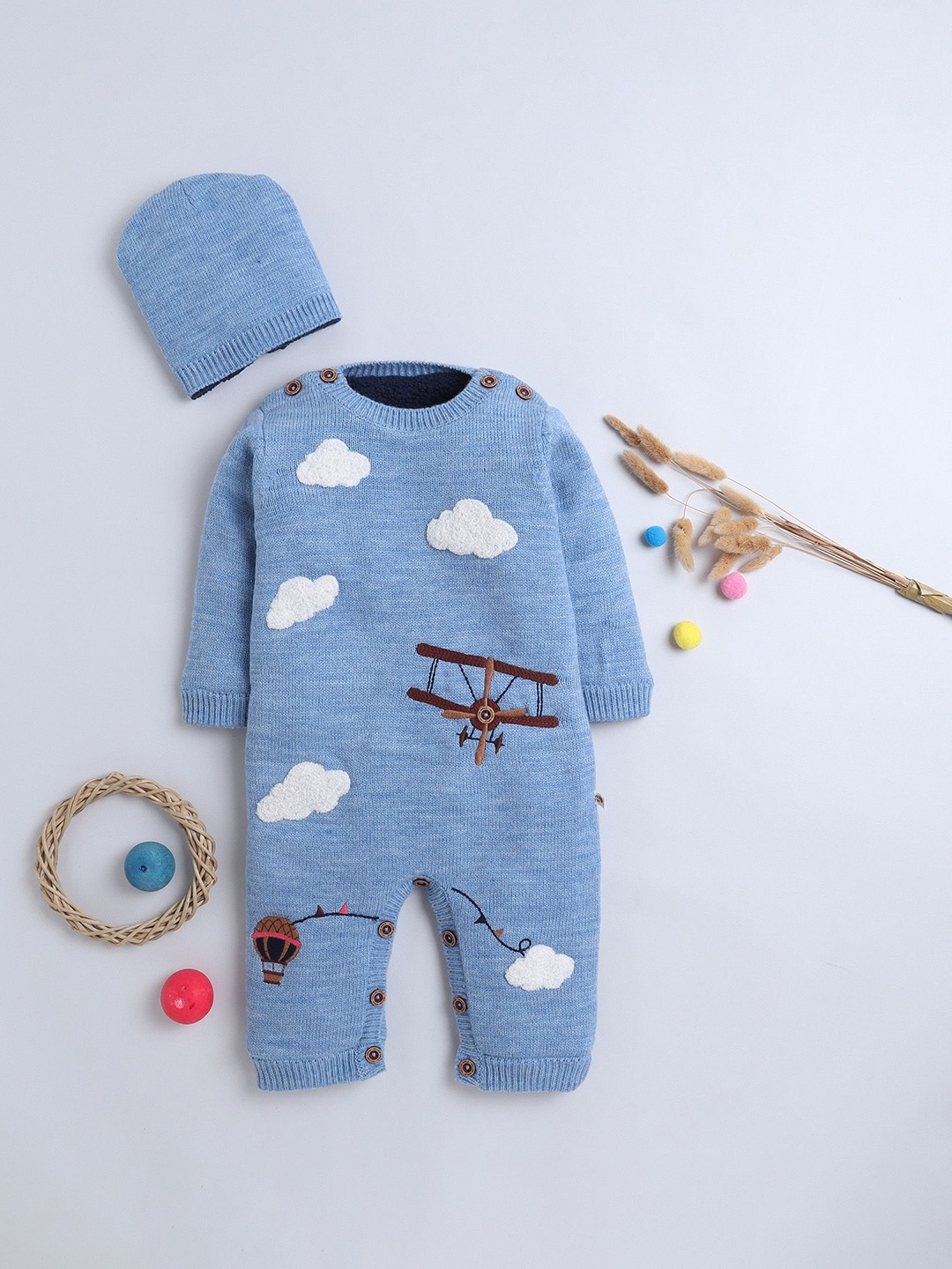 

Yellow Apple Infants Self-Design Romper, Blue