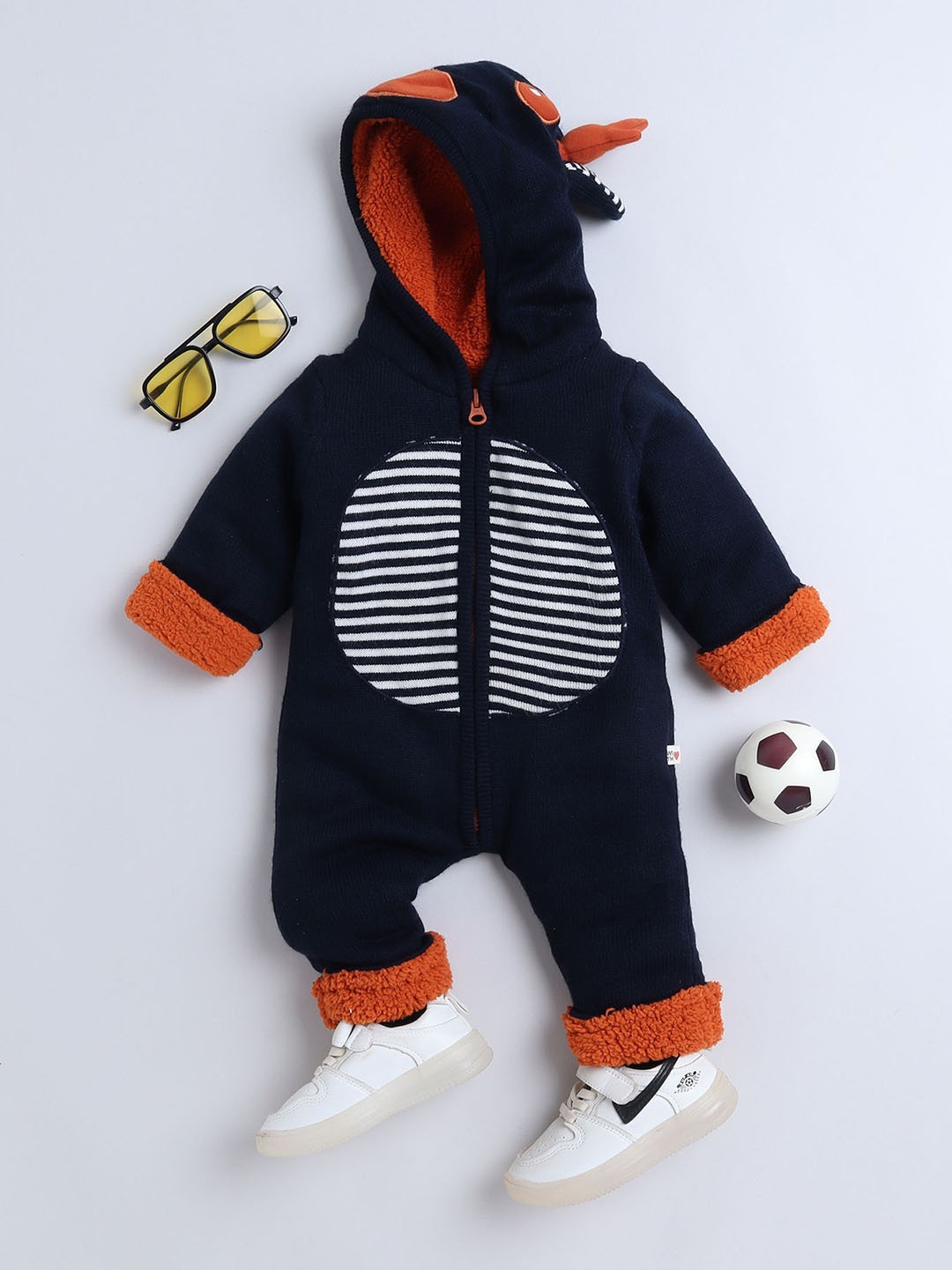 

Yellow Apple Infants Woolen Self-Design Hood Neck Romper, Navy blue