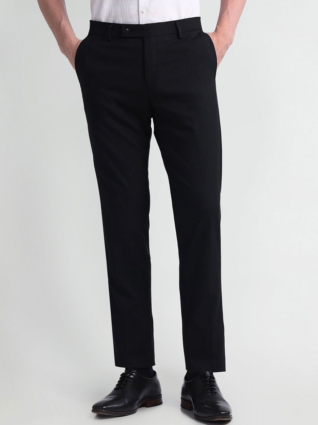 

Arrow Men Solid Mid Rise Regular Fit Formal Trousers, Black